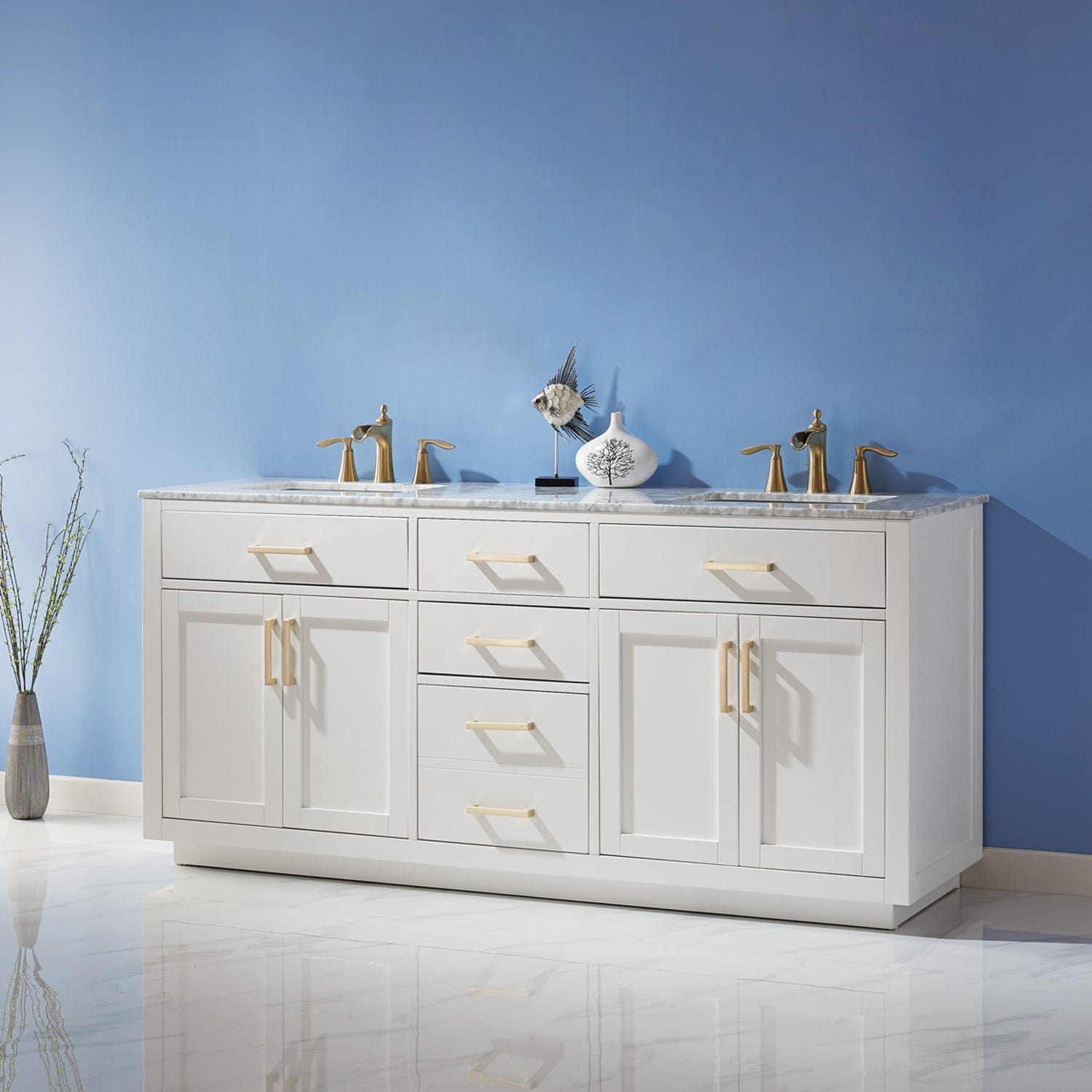 Altair Ivy 72" Double Bathroom Vanity Set in White and Carrara White Marble Countertop without Mirror 531072-WH-CA-NM - Molaix631112971324Vanity531072-WH-CA-NM