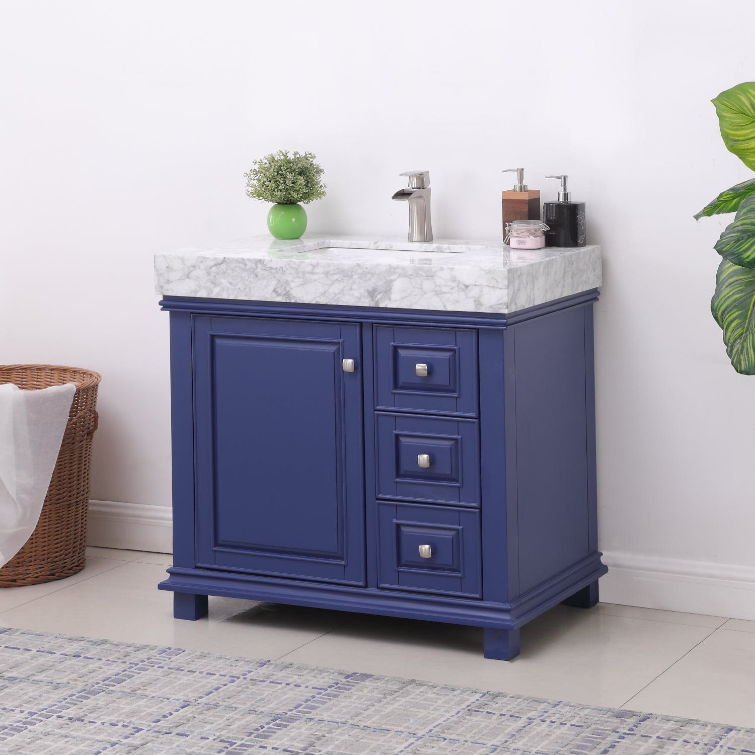 Altair Jardin 36" Single Bathroom Vanity Set in Jewelry Blue and Carrara White Marble Countertop without Mirror 539036-JB-CA-NM - Molaix631112970969Vanity539036-JB-CA-NM