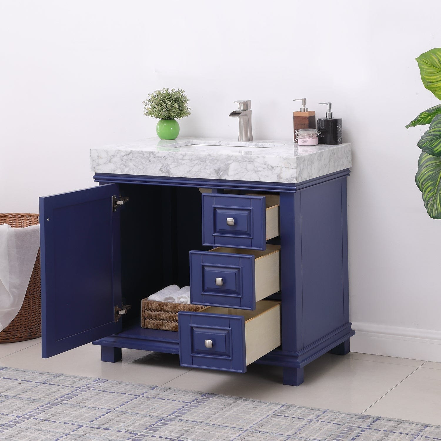 Altair Jardin 36" Single Bathroom Vanity Set in Jewelry Blue and Carrara White Marble Countertop without Mirror 539036-JB-CA-NM - Molaix631112970969Vanity539036-JB-CA-NM
