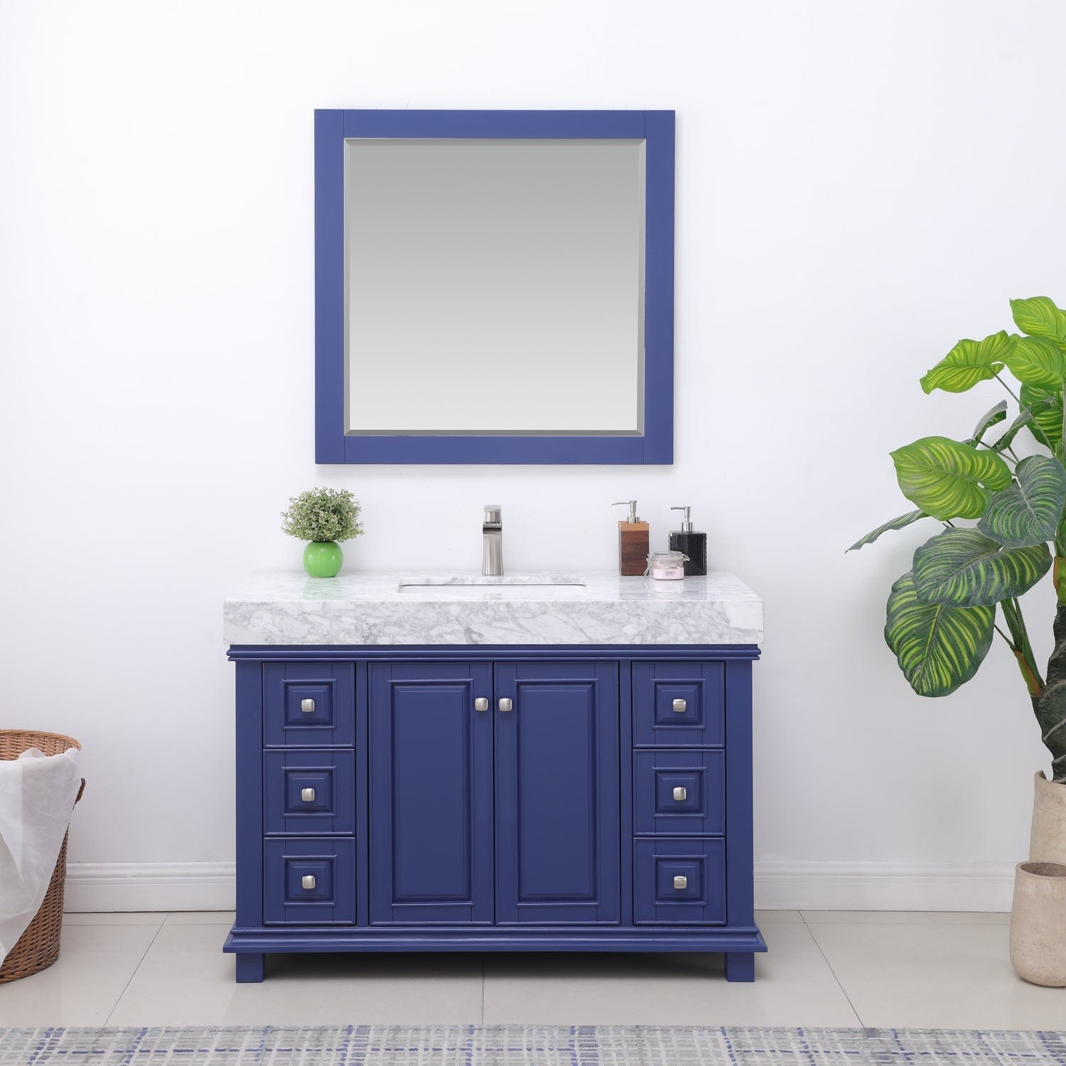 Altair Jardin 48" Single Bathroom Vanity Set in Jewelry Blue and Carrara White Marble Countertop with Mirror 539048-JB-CA - Molaix631112970990Vanity539048-JB-CA