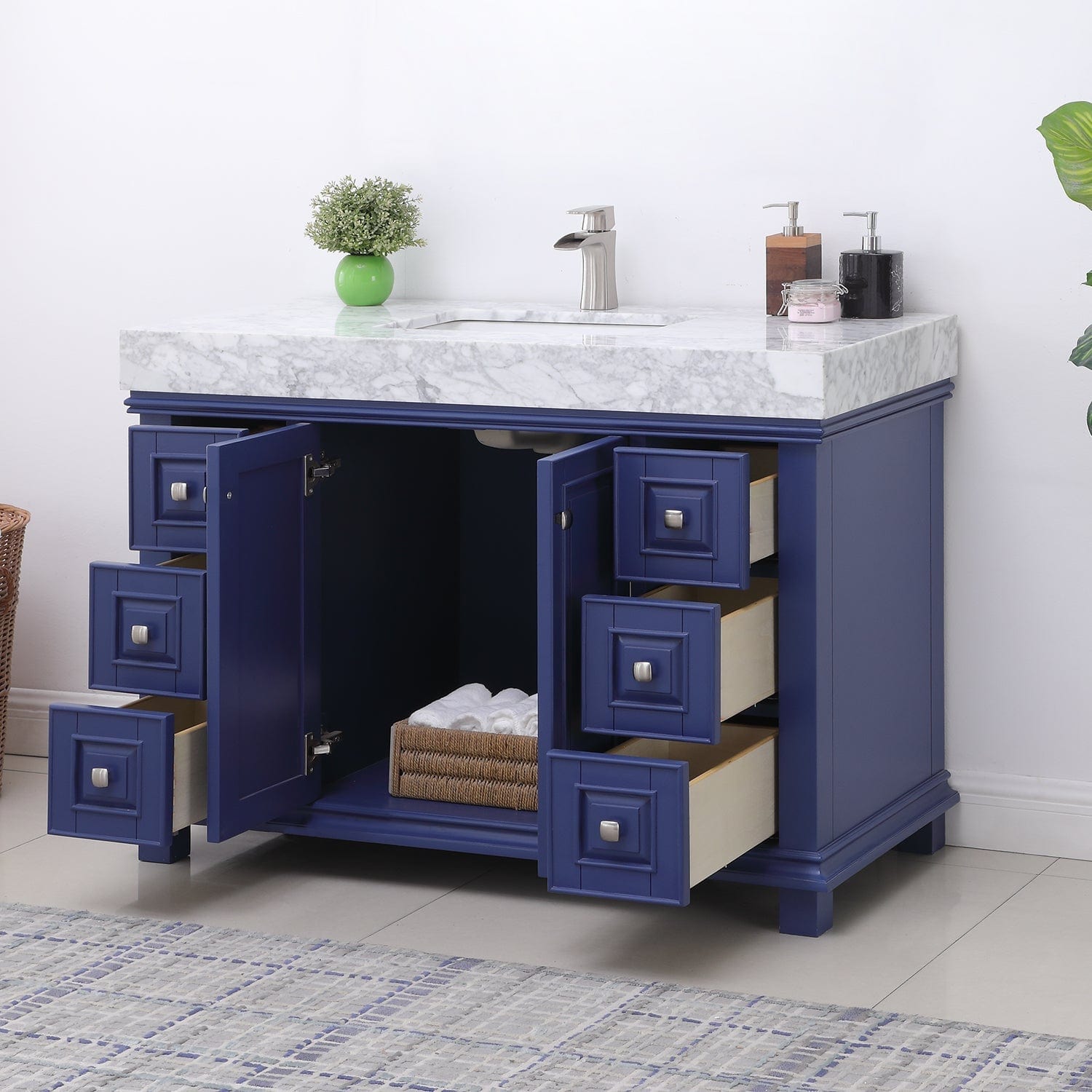 Altair Jardin 48" Single Bathroom Vanity Set in Jewelry Blue and Carrara White Marble Countertop without Mirror 539048-JB-CA-NM - Molaix631112971003Vanity539048-JB-CA-NM