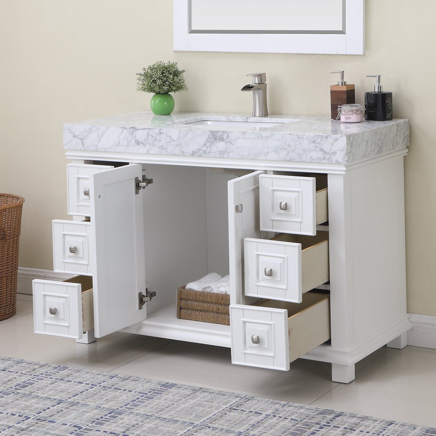 Altair Jardin 48" Single Bathroom Vanity Set in White and Carrara White Marble Countertop with Mirror 539048-WH-CA - Molaix631112971010Vanity539048-WH-CA