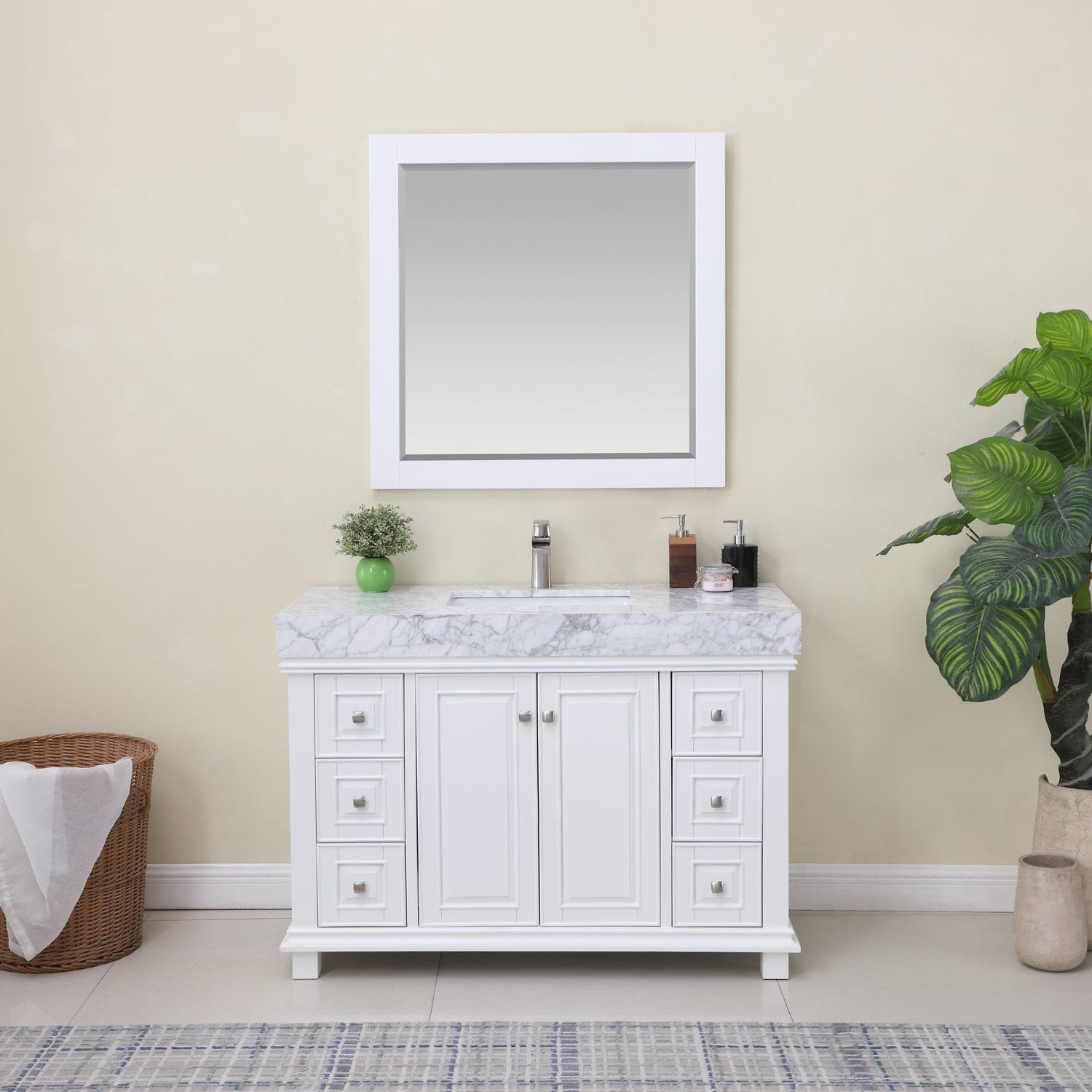 Altair Jardin 48" Single Bathroom Vanity Set in White and Carrara White Marble Countertop with Mirror 539048-WH-CA - Molaix631112971010Vanity539048-WH-CA