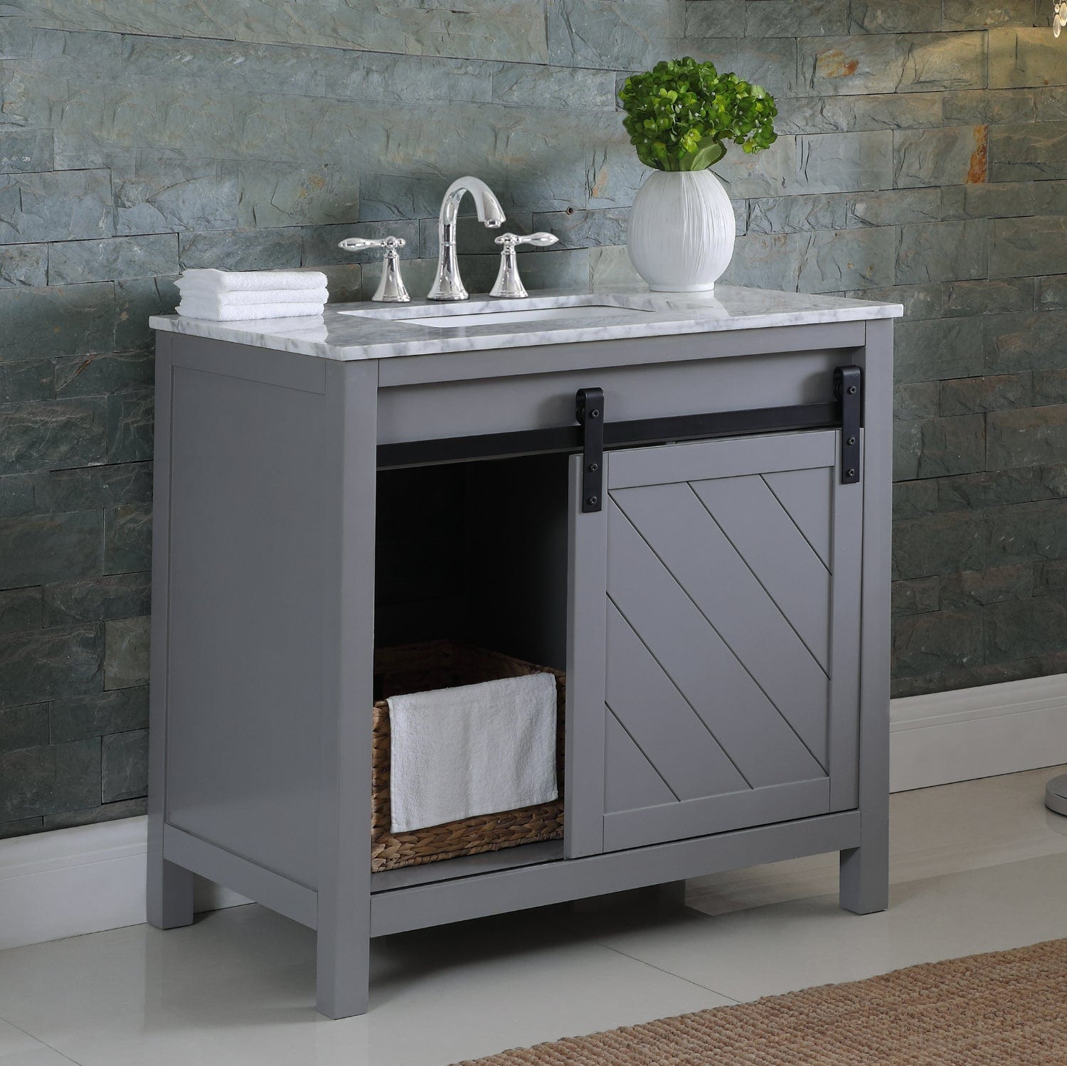 Altair Kinsley 36" Single Bathroom Vanity Set in Gray and Carrara White Marble Countertop without Mirror 536036-GR-CA-NM - Molaix631112970440Vanity536036-GR-CA-NM