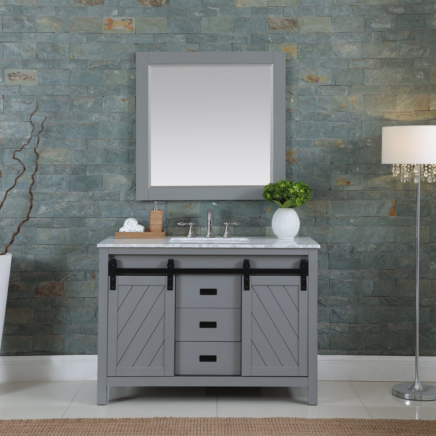 Altair Kinsley 48" Single Bathroom Vanity Set in Gray and Carrara White Marble Countertop with Mirror 536048-GR-CA - Molaix631112970471Vanity536048-GR-CA