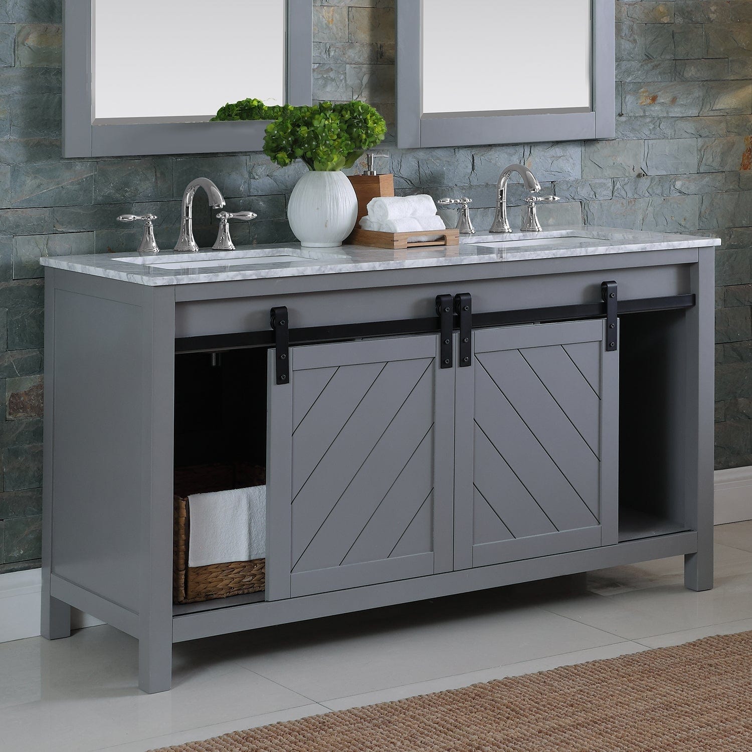 Altair Kinsley 60" Double Bathroom Vanity Set in Gray and Carrara White Marble Countertop with Mirror 536060-GR-CA - Molaix631112970518Vanity536060-GR-CA