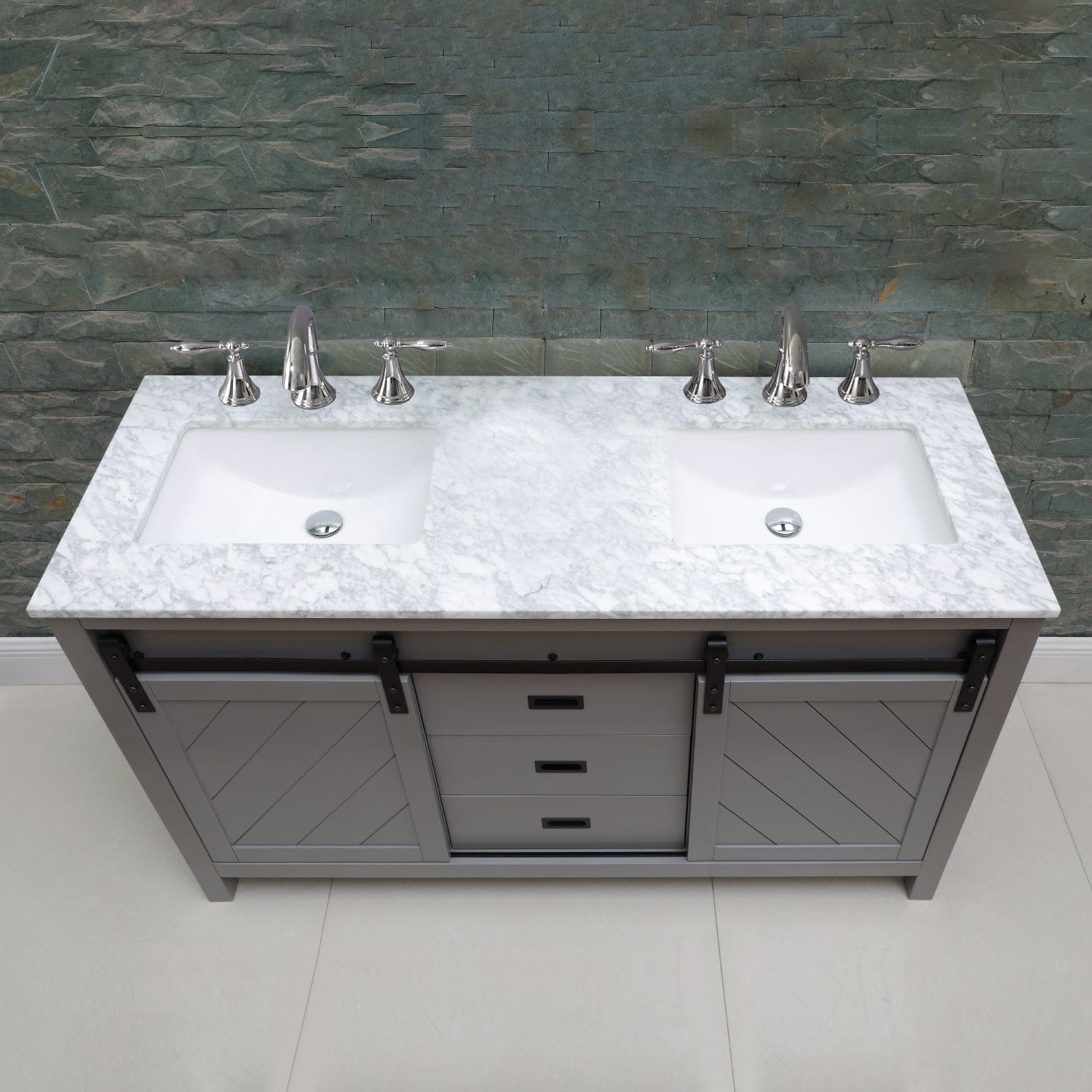 Altair Kinsley 60" Double Bathroom Vanity Set in Gray and Carrara White Marble Countertop without Mirror 536060-GR-CA-NM - Molaix631112970525Vanity536060-GR-CA-NM