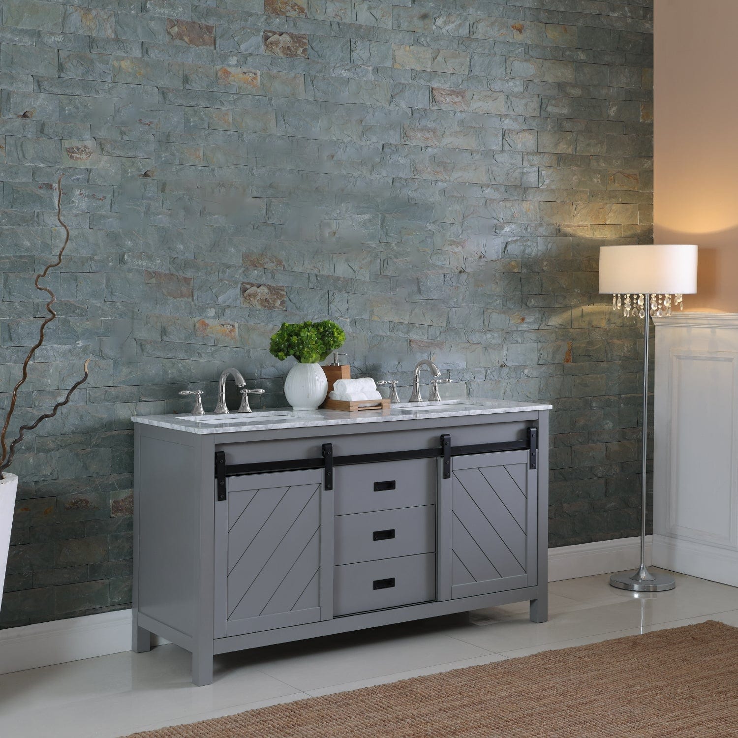 Altair Kinsley 60" Double Bathroom Vanity Set in Gray and Carrara White Marble Countertop without Mirror 536060-GR-CA-NM - Molaix631112970525Vanity536060-GR-CA-NM