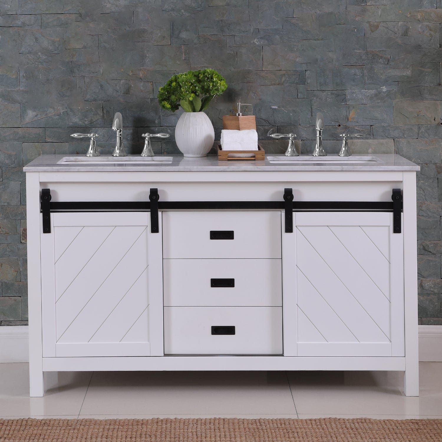 Altair Kinsley 60" Double Bathroom Vanity Set in White and Carrara White Marble Countertop without Mirror 536060-WH-CA-NM - Molaix631112970549Vanity536060-WH-CA-NM