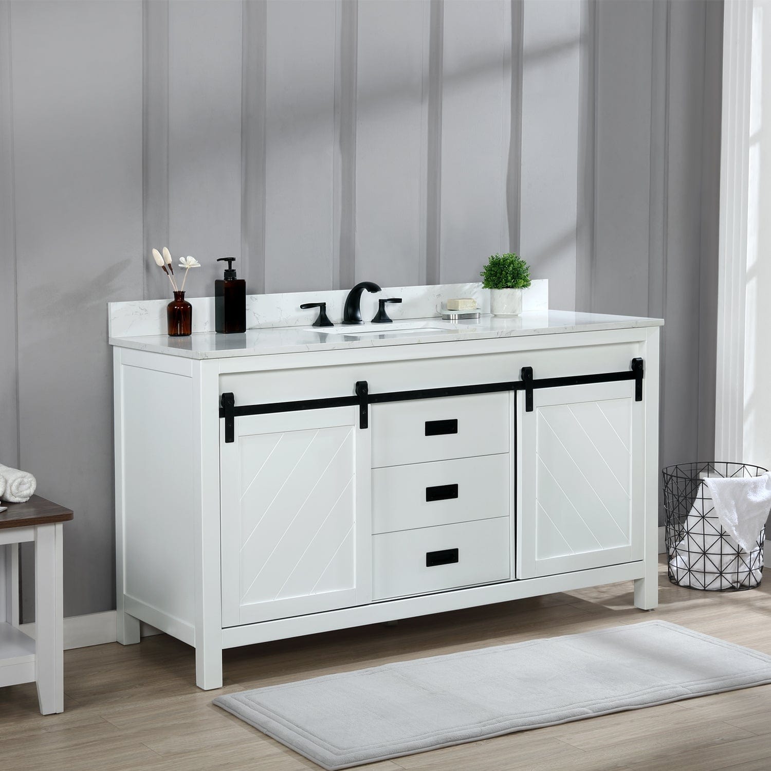 Altair Kinsley 60" Single Bathroom Vanity Set in White and Carrara White Marble Countertop without Mirror 536060S-WH-AW-NM - Molaix696952511284Vanity536060S-WH-AW-NM
