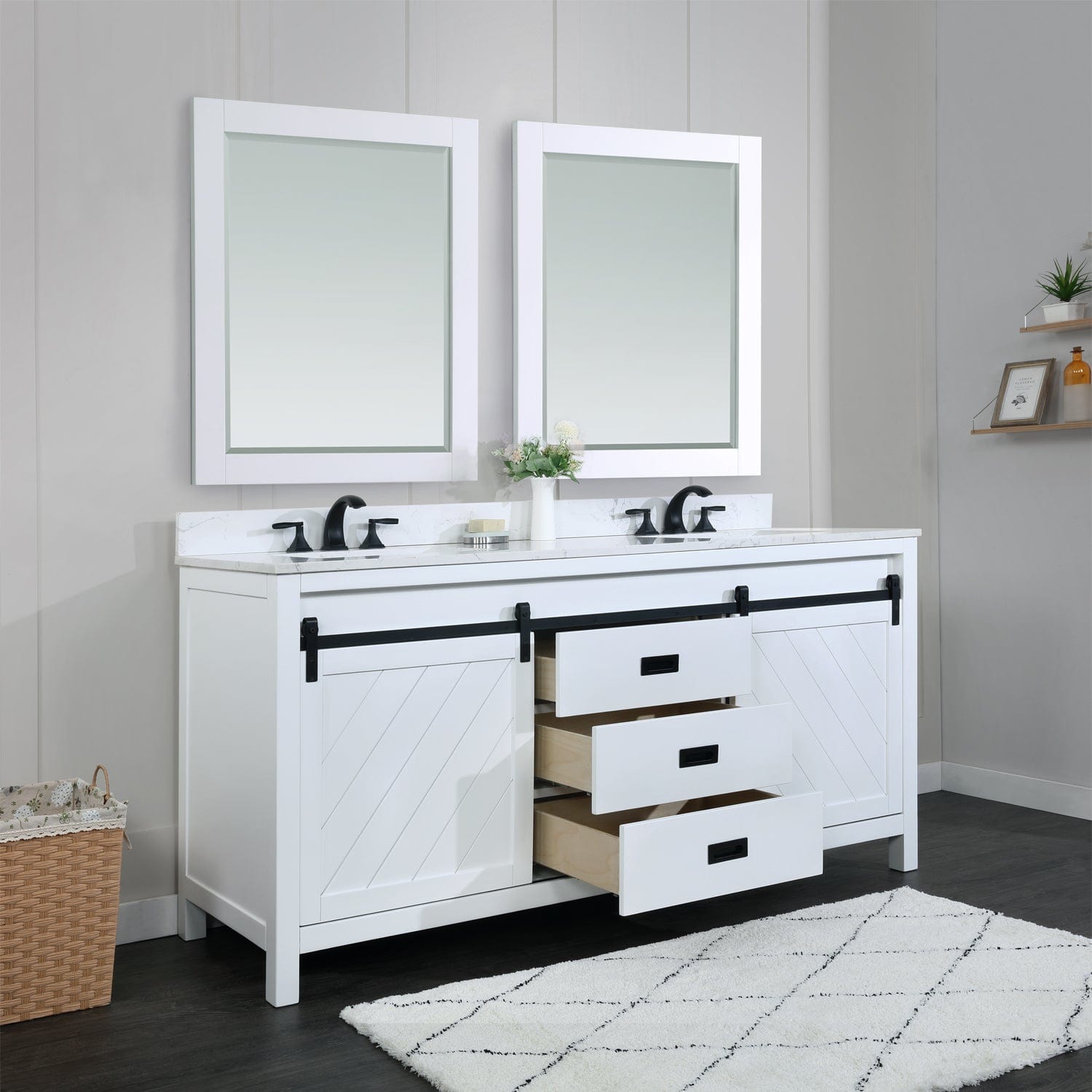 Altair Kinsley 72" Double Bathroom Vanity Set in White and Carrara White Marble Countertop with Mirror 536072-WH-AW - Molaix696952511291Vanity536072-WH-AW