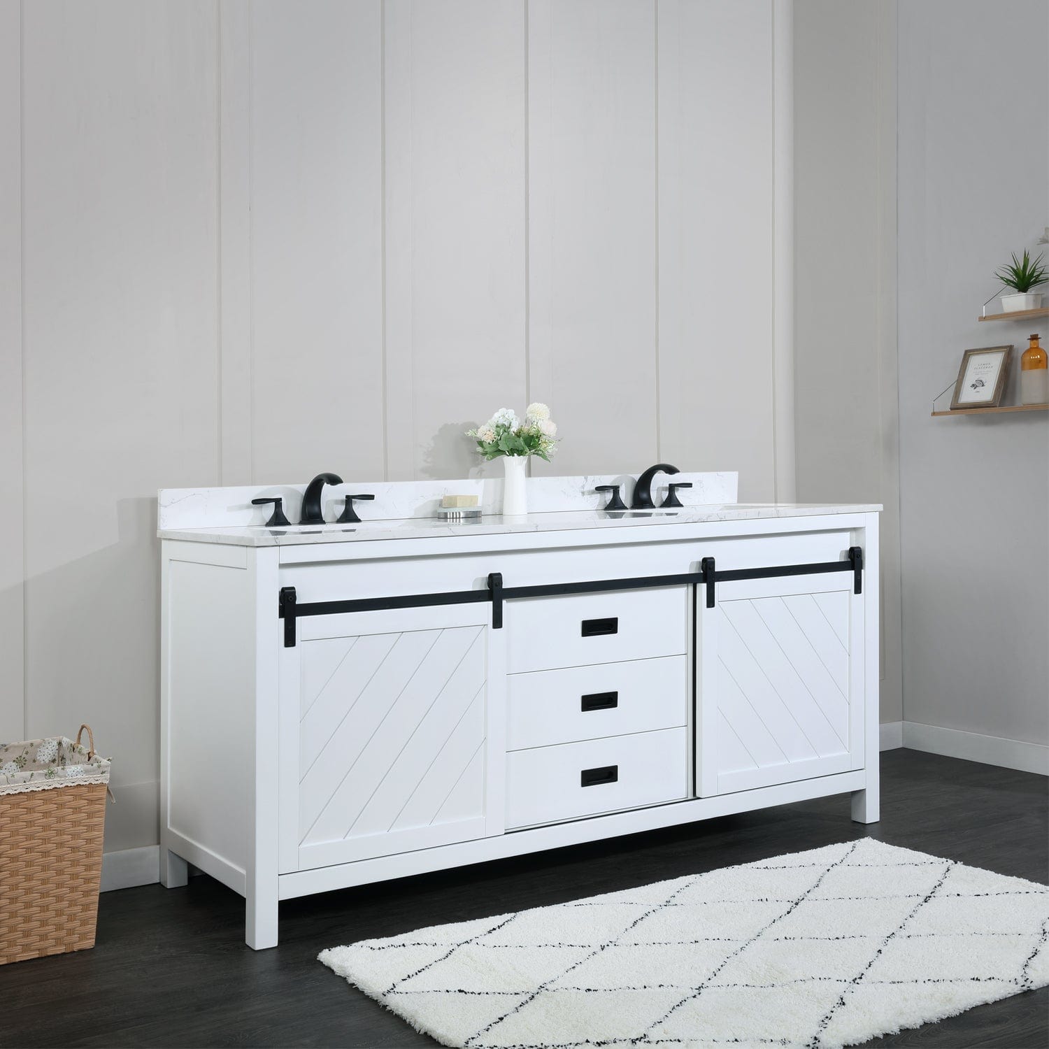 Altair Kinsley 72" Double Bathroom Vanity Set in White and Carrara White Marble Countertop without Mirror 536072-WH-AW-NM - Molaix696952511307Vanity536072-WH-AW-NM