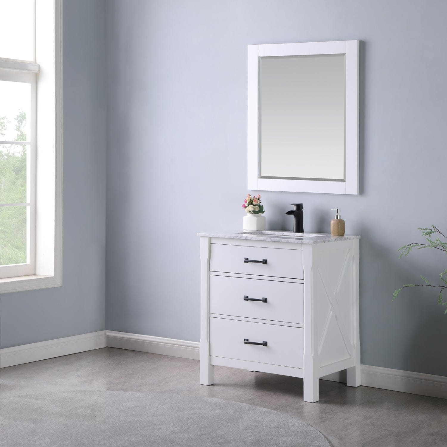 Altair Maribella 30" Single Bathroom Vanity Set in White and Carrara White Marble Countertop with Mirror 535030-WH-CA - Molaix631112970259Vanity535030-WH-CA
