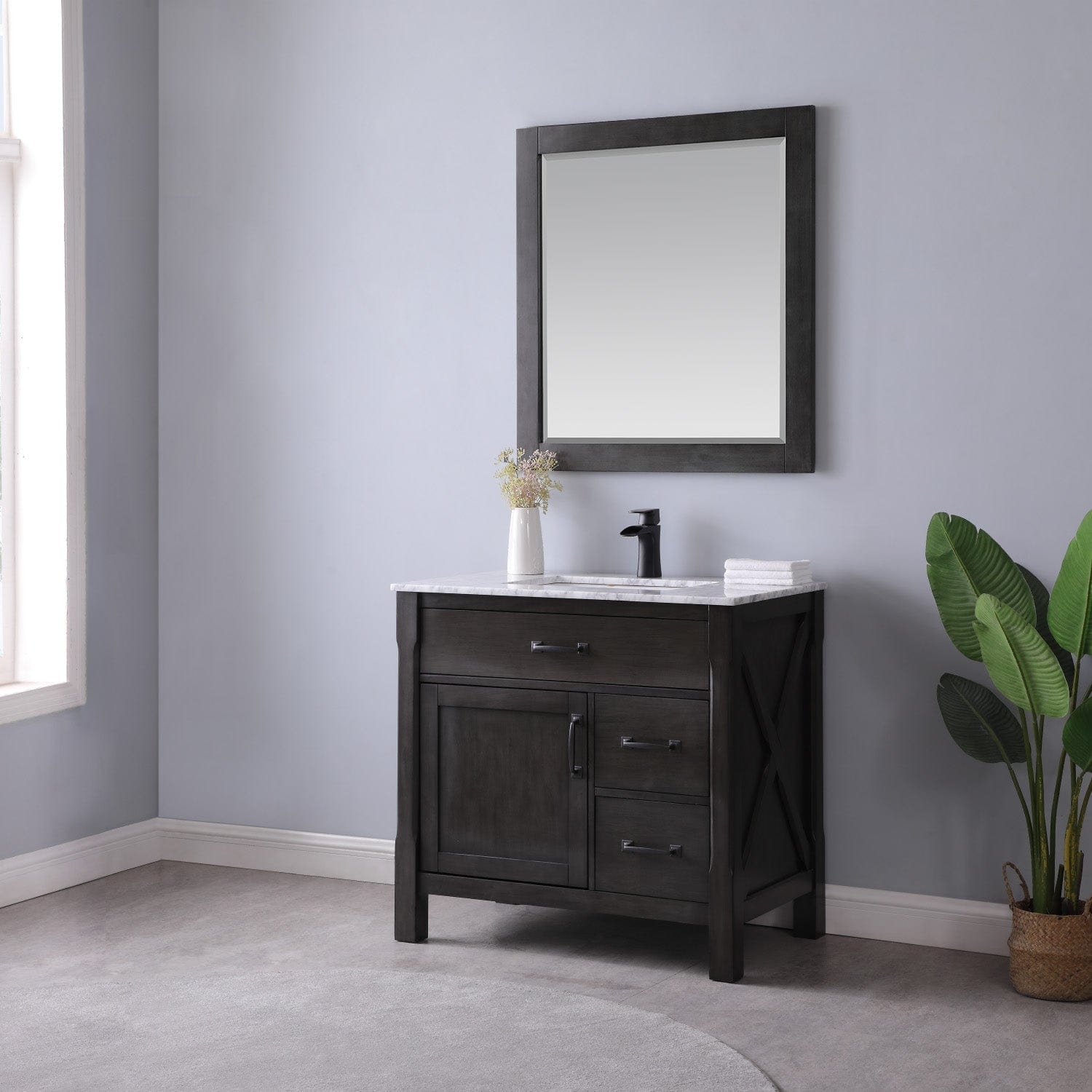 Altair Maribella 36" Single Bathroom Vanity Set in Rust Black and Carrara White Marble Countertop with Mirror 535036-RL-CA - Molaix631112970273Vanity535036-RL-CA
