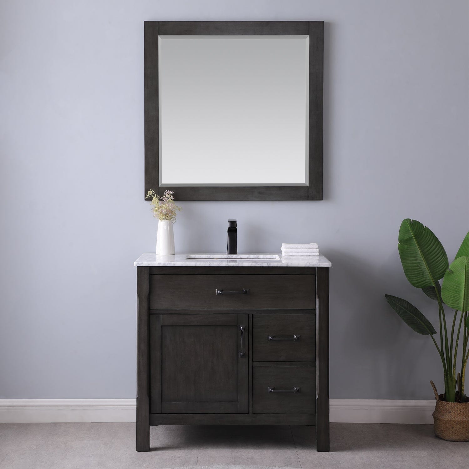 Altair Maribella 36" Single Bathroom Vanity Set in Rust Black and Carrara White Marble Countertop with Mirror 535036-RL-CA - Molaix631112970273Vanity535036-RL-CA