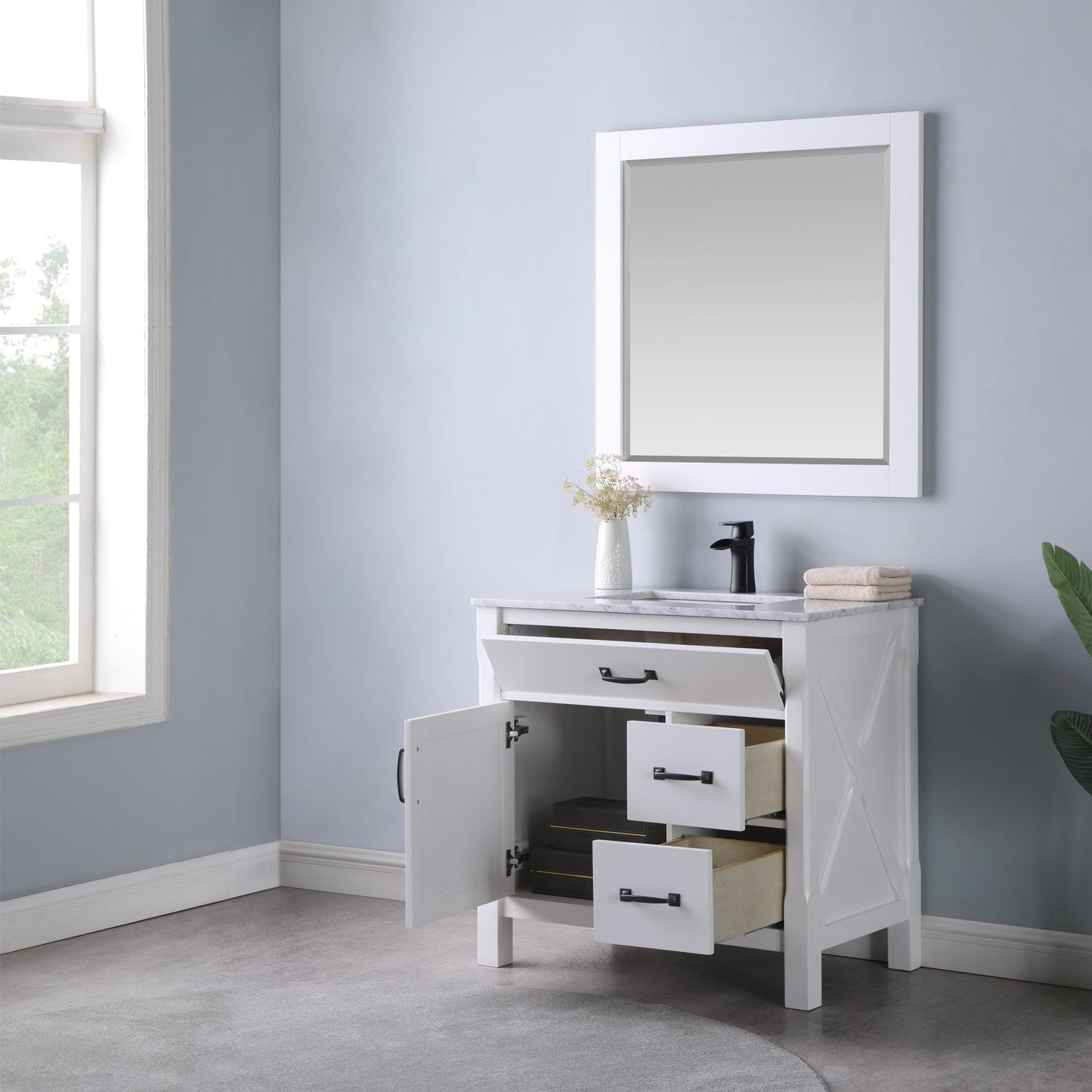 Altair Maribella 36" Single Bathroom Vanity Set in White and Carrara White Marble Countertop with Mirror 535036-WH-CA - Molaix631112970297Vanity535036-WH-CA