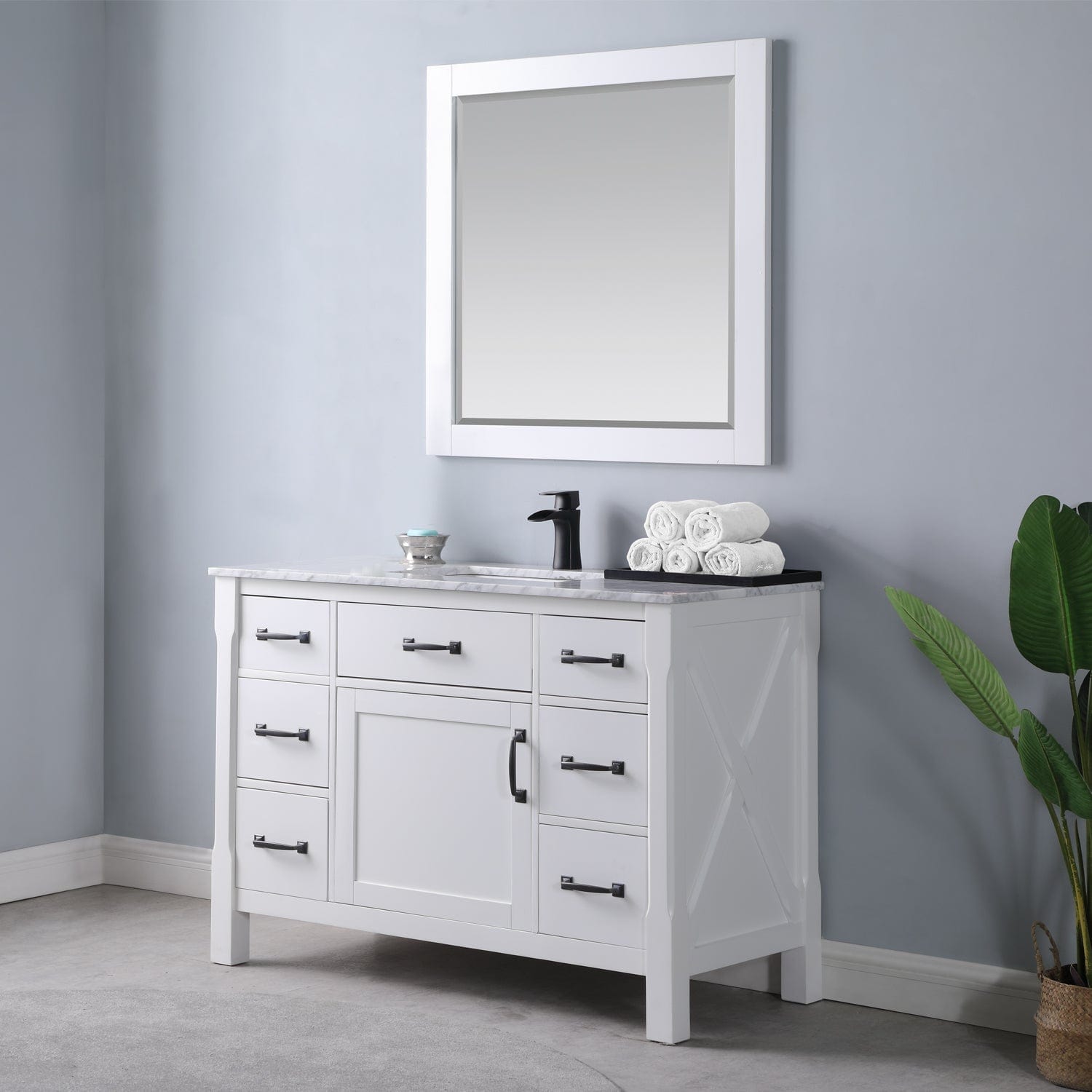 Altair Maribella 48" Single Bathroom Vanity Set in White and Carrara White Marble Countertop with Mirror 535048-WH-CA - Molaix631112970334Vanity535048-WH-CA