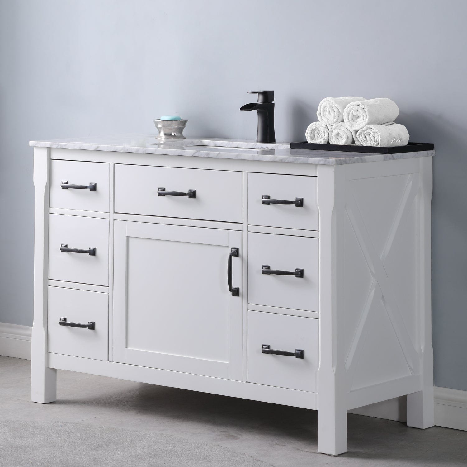 Altair Maribella 48" Single Bathroom Vanity Set in White and Carrara White Marble Countertop without Mirror 535048-WH-CA-NM - Molaix631112970341Vanity535048-WH-CA-NM