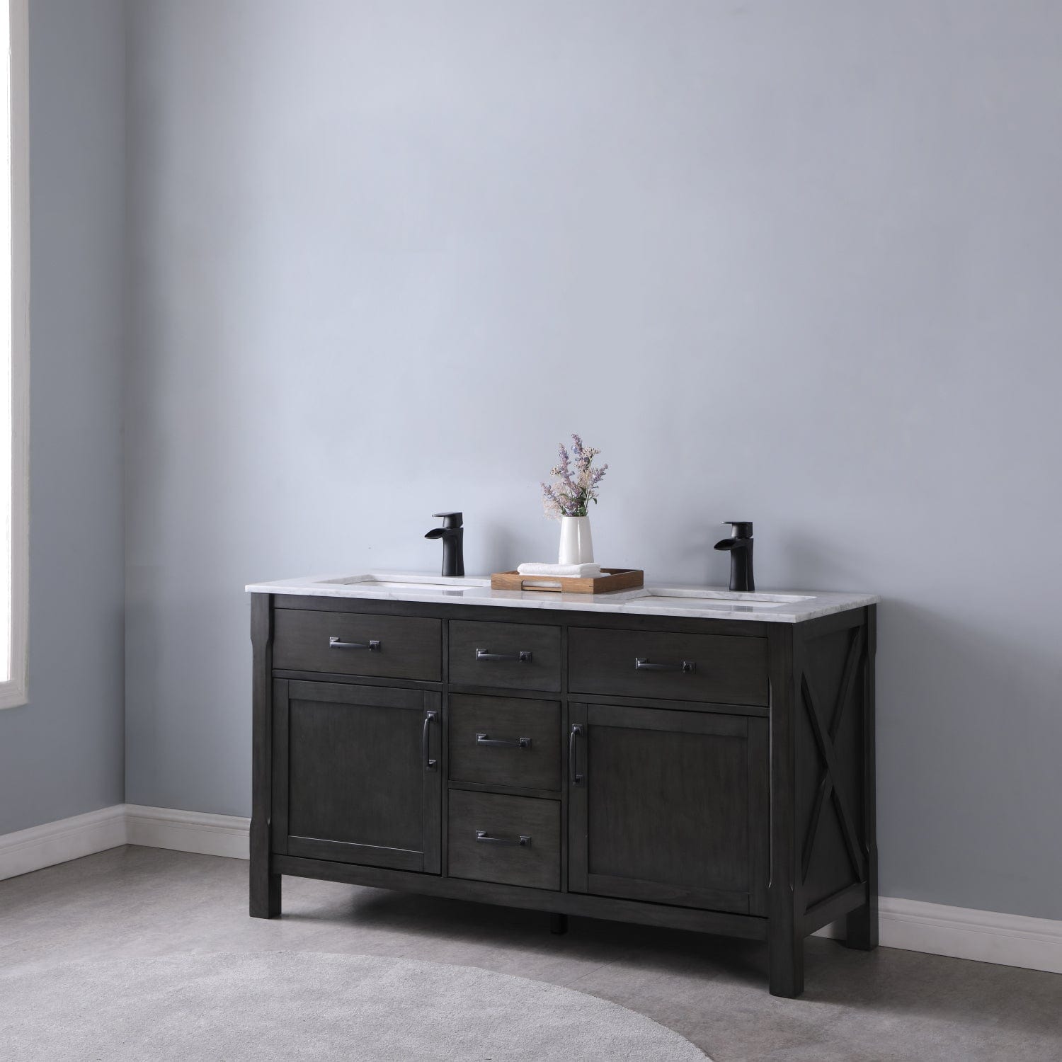 Altair Maribella 60" Double Bathroom Vanity Set in Rust Black and Carrara White Marble Countertop without Mirror 535060-RL-CA-NM - Molaix631112970365Vanity535060-RL-CA-NM