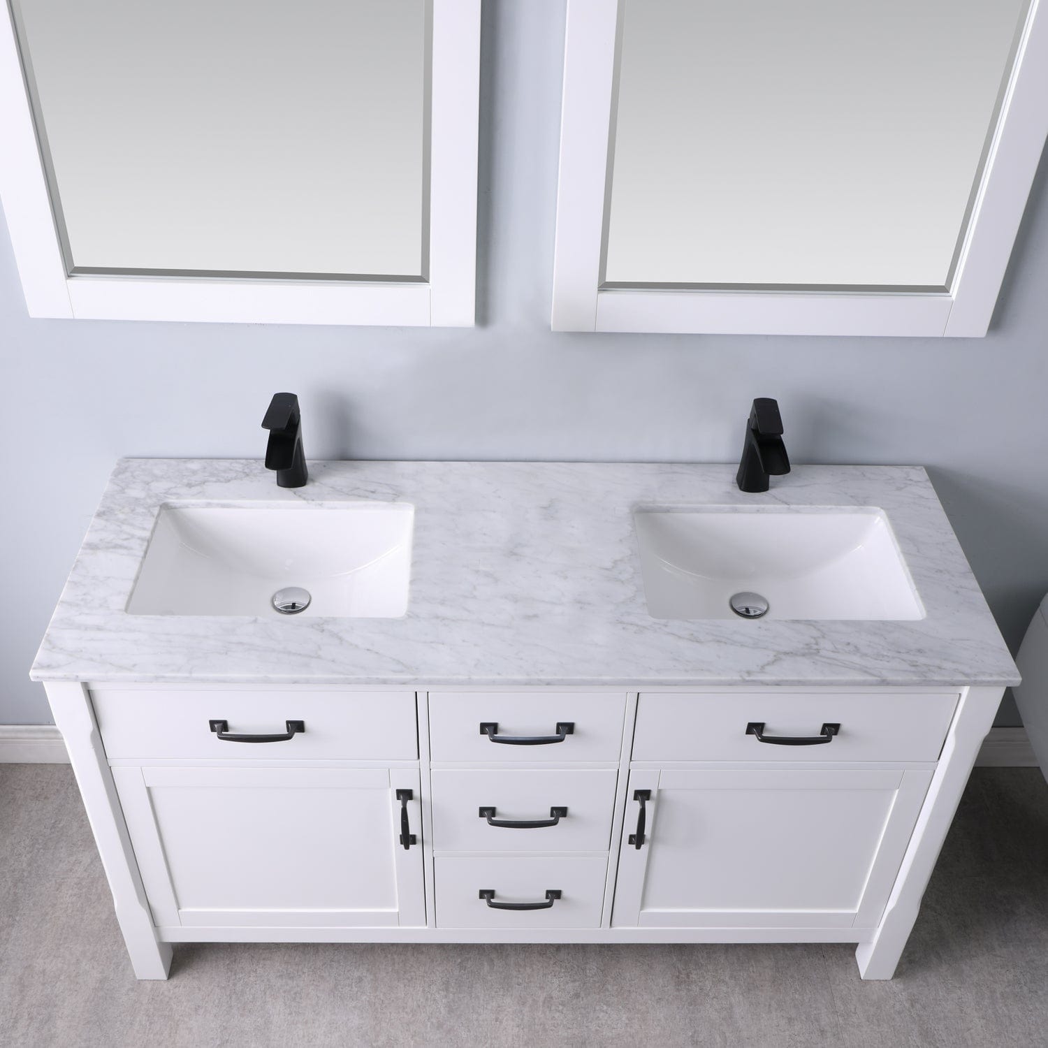Altair Maribella 60" Double Bathroom Vanity Set in White and Carrara White Marble Countertop with Mirror 535060-WH-CA - Molaix631112970372Vanity535060-WH-CA