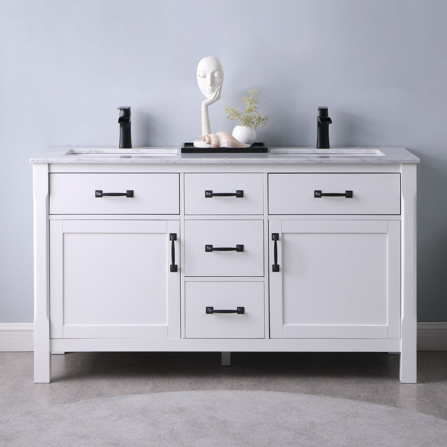 Altair Maribella 60" Double Bathroom Vanity Set in White and Carrara White Marble Countertop without Mirror 535060-WH-CA-NM - Molaix631112970389Vanity535060-WH-CA-NM