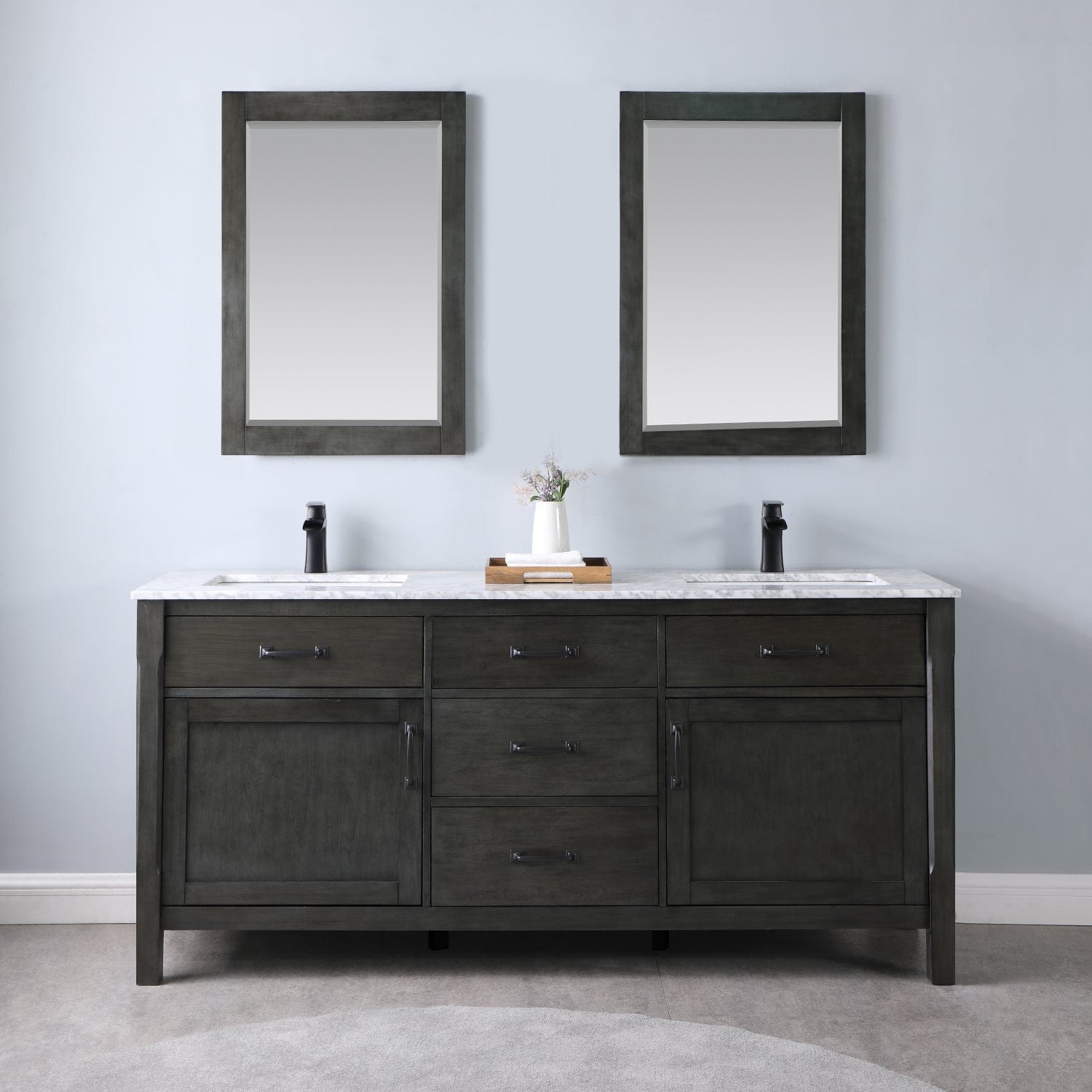 Altair Maribella 72" Double Bathroom Vanity Set in Rust Black and Carrara White Marble Countertop with Mirror 535072-RL-CA - Molaix631112970396Vanity535072-RL-CA