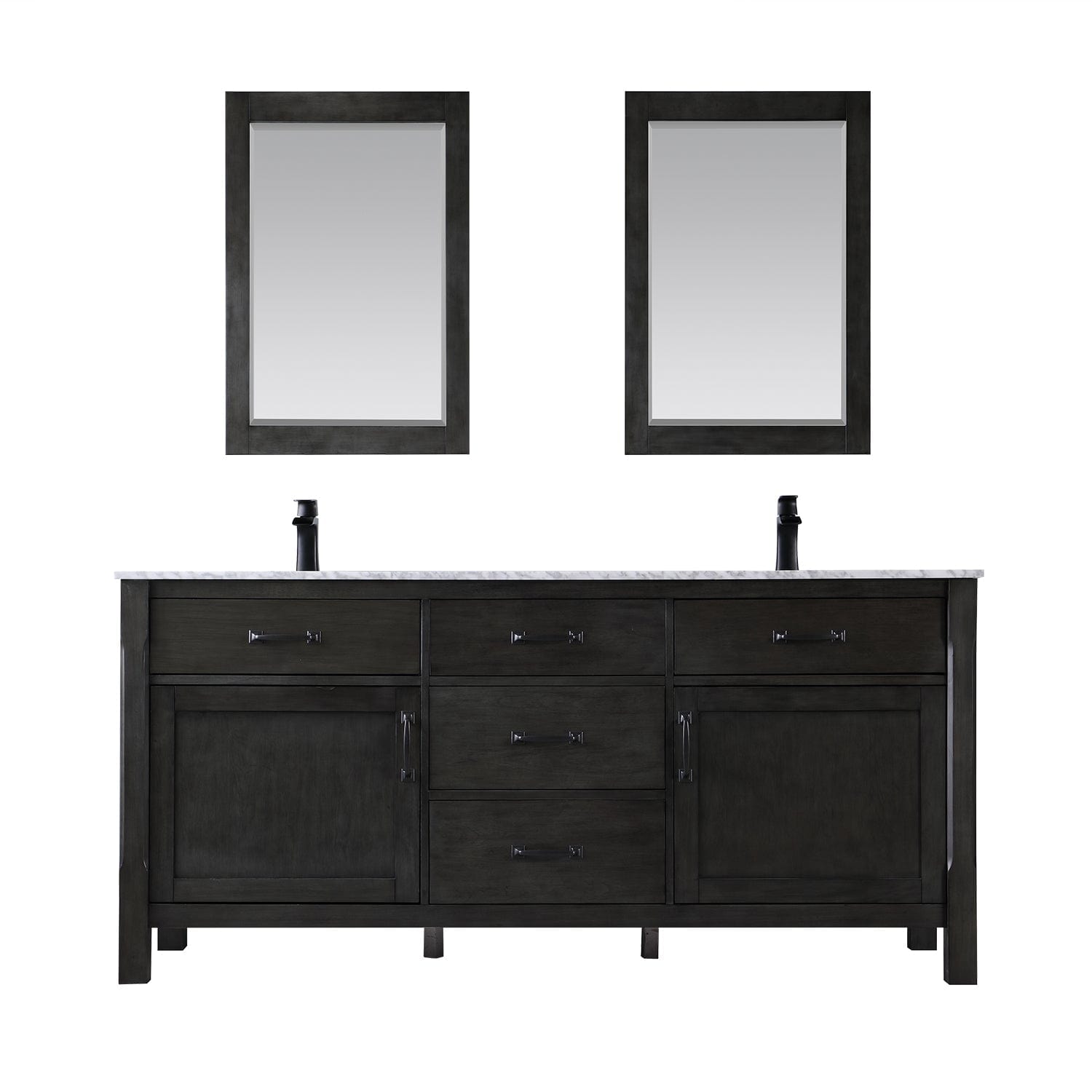 Altair Maribella 72" Double Bathroom Vanity Set in Rust Black and Carrara White Marble Countertop with Mirror 535072-RL-CA - Molaix631112970396Vanity535072-RL-CA