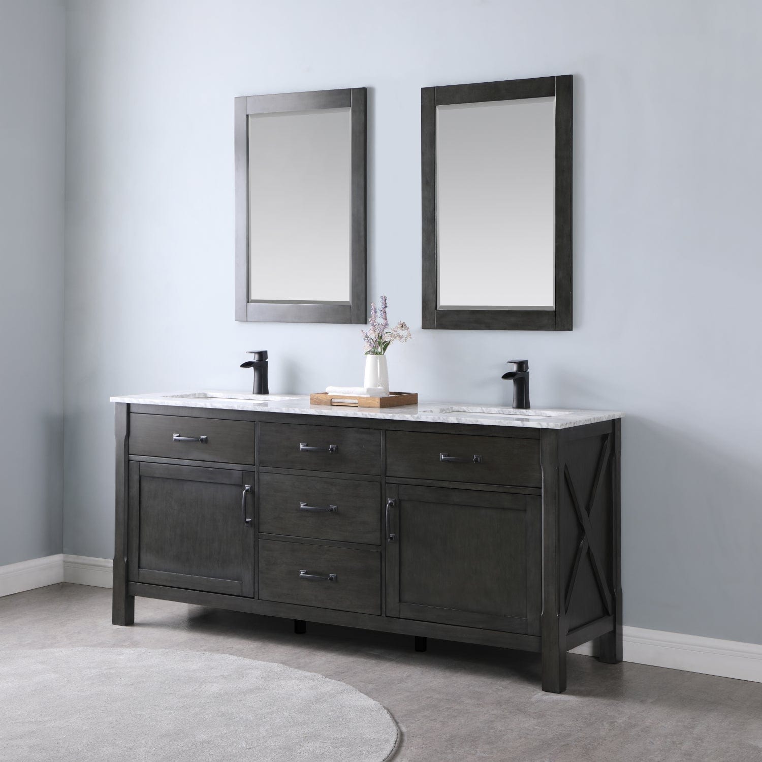 Altair Maribella 72" Double Bathroom Vanity Set in Rust Black and Carrara White Marble Countertop with Mirror 535072-RL-CA - Molaix631112970396Vanity535072-RL-CA