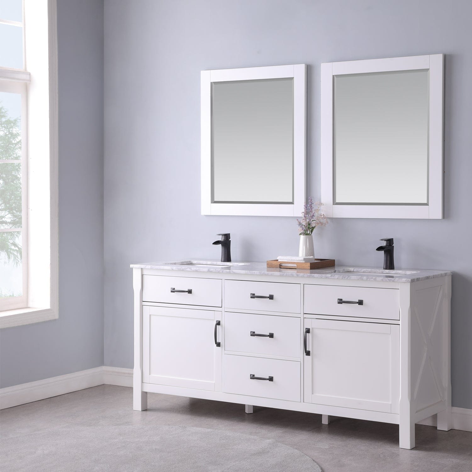 Altair Maribella 72" Double Bathroom Vanity Set in White and Carrara White Marble Countertop with Mirror 535072-WH-CA - Molaix631112970419Vanity535072-WH-CA