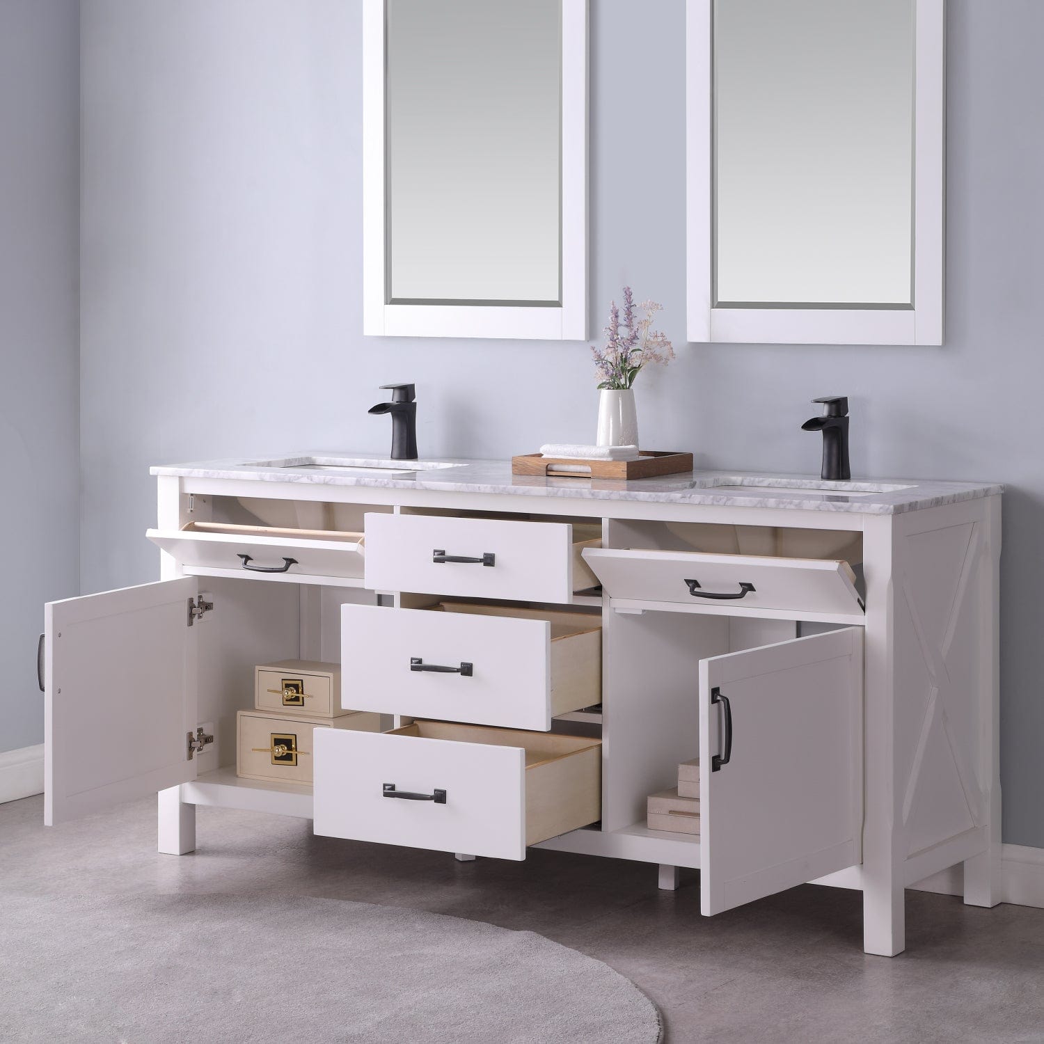 Altair Maribella 72" Double Bathroom Vanity Set in White and Carrara White Marble Countertop with Mirror 535072-WH-CA - Molaix631112970419Vanity535072-WH-CA