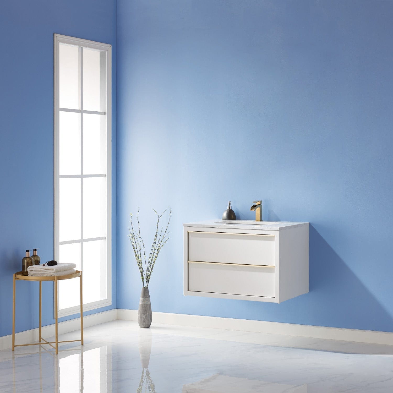 Altair Morgan 30" Single Bathroom Vanity Set in White and Composite Carrara White Stone Countertop without Mirror 534030-WH-AW-NM - Molaix631112971744Vanity534030-WH-AW-NM