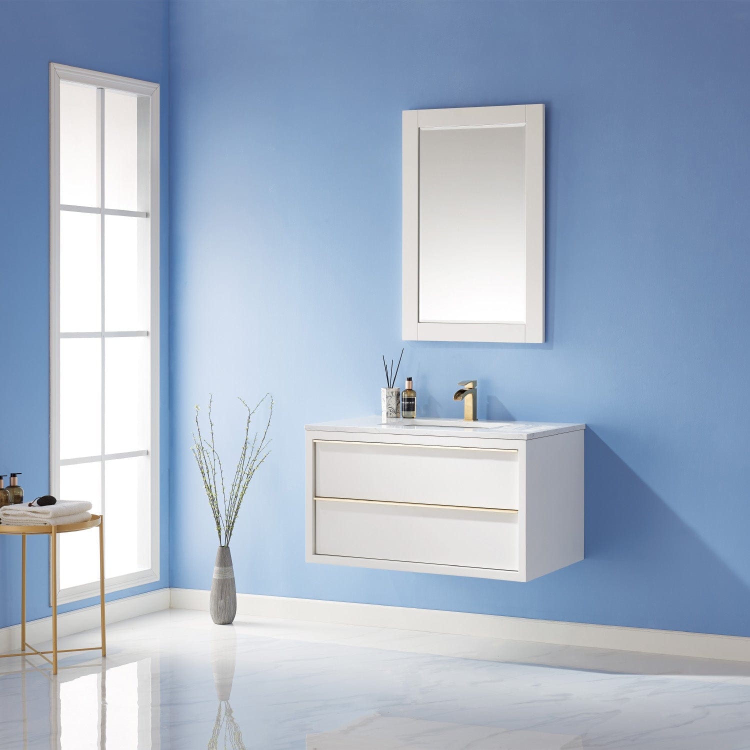 Altair Morgan 36" Single Bathroom Vanity Set in White and Composite Carrara White Stone Countertop with Mirror 534036-WH-AW - Molaix631112971751Vanity534036-WH-AW