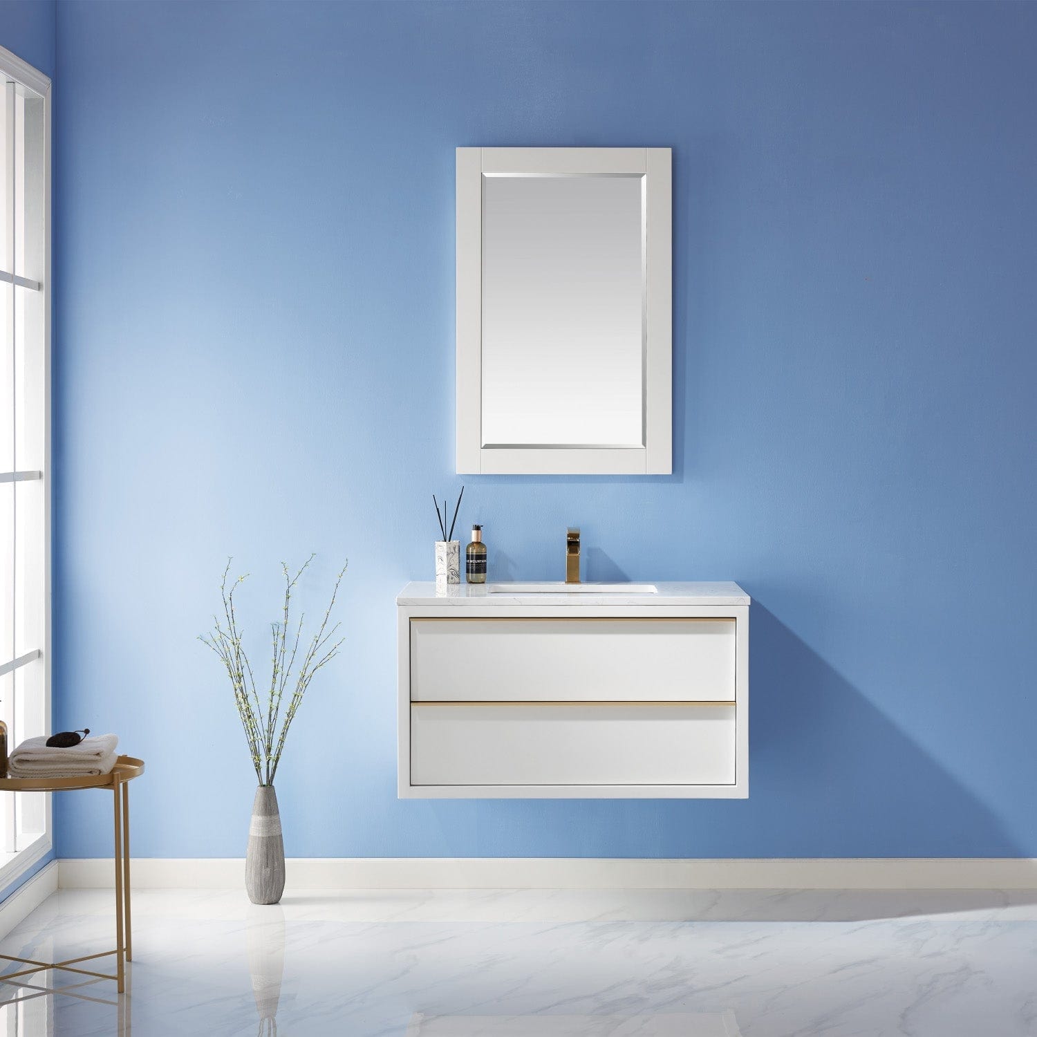 Altair Morgan 36" Single Bathroom Vanity Set in White and Composite Carrara White Stone Countertop with Mirror 534036-WH-AW - Molaix631112971751Vanity534036-WH-AW