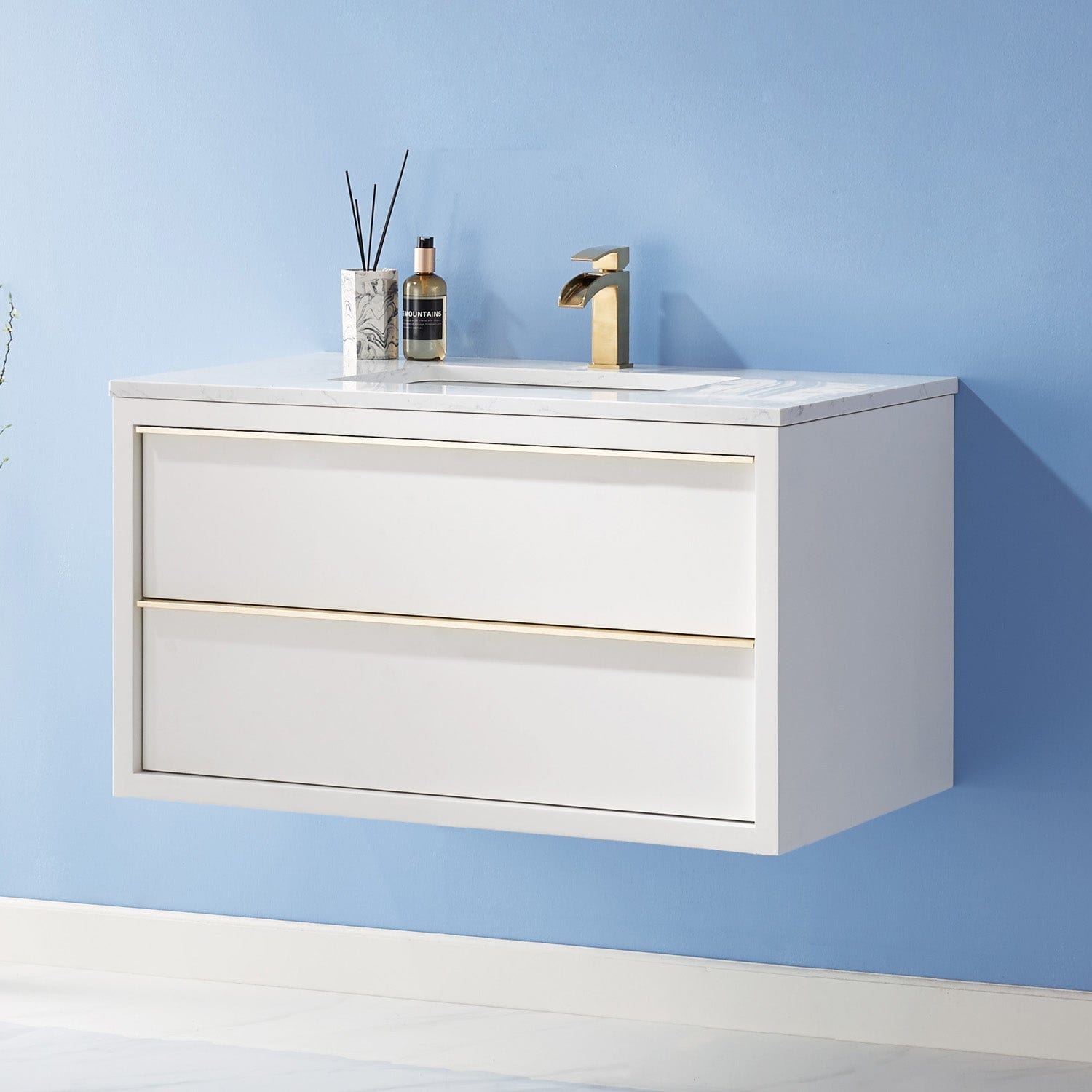 Altair Morgan 36" Single Bathroom Vanity Set in White and Composite Carrara White Stone Countertop without Mirror 534036-WH-AW-NM - Molaix631112971768Vanity534036-WH-AW-NM