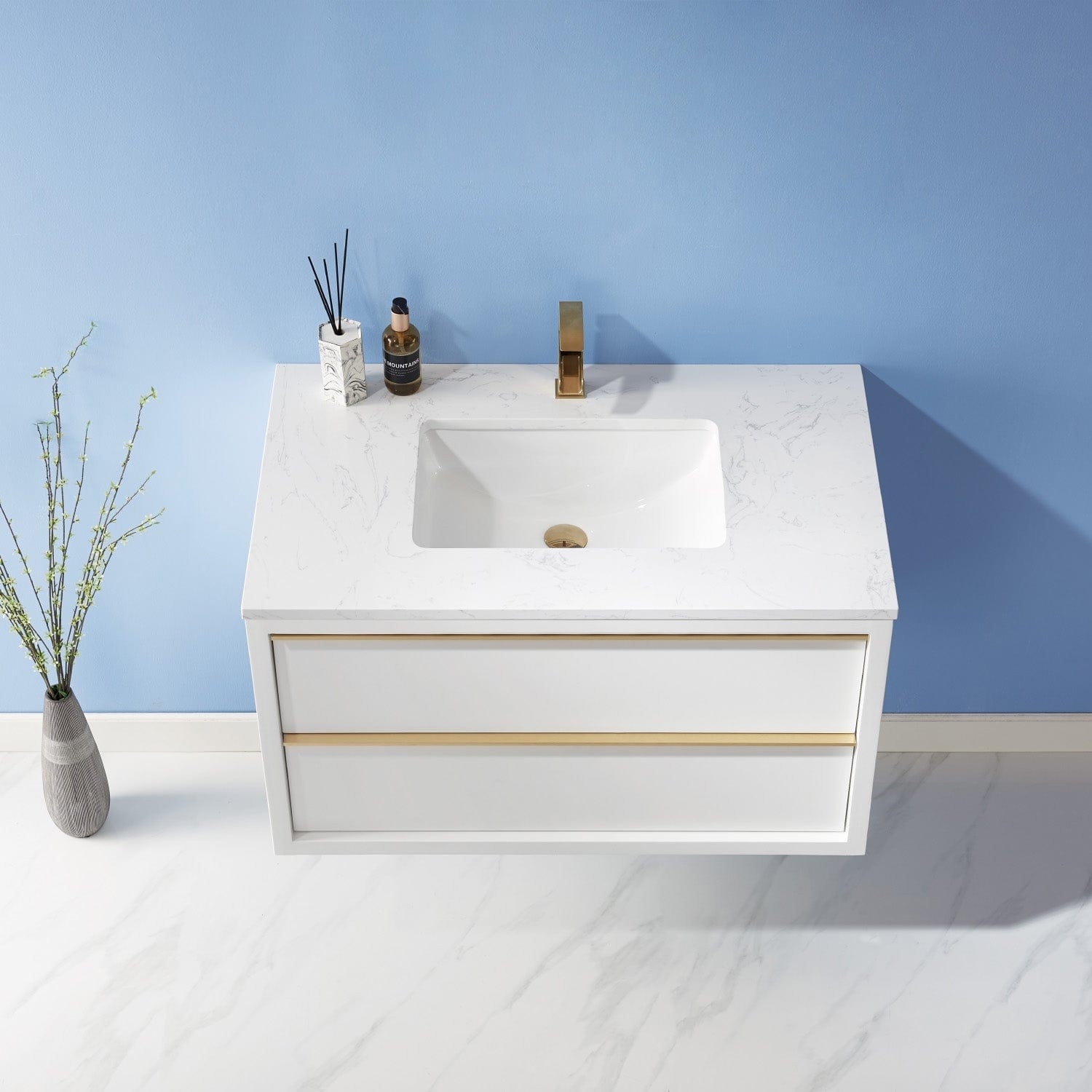 Altair Morgan 36" Single Bathroom Vanity Set in White and Composite Carrara White Stone Countertop without Mirror 534036-WH-AW-NM - Molaix631112971768Vanity534036-WH-AW-NM