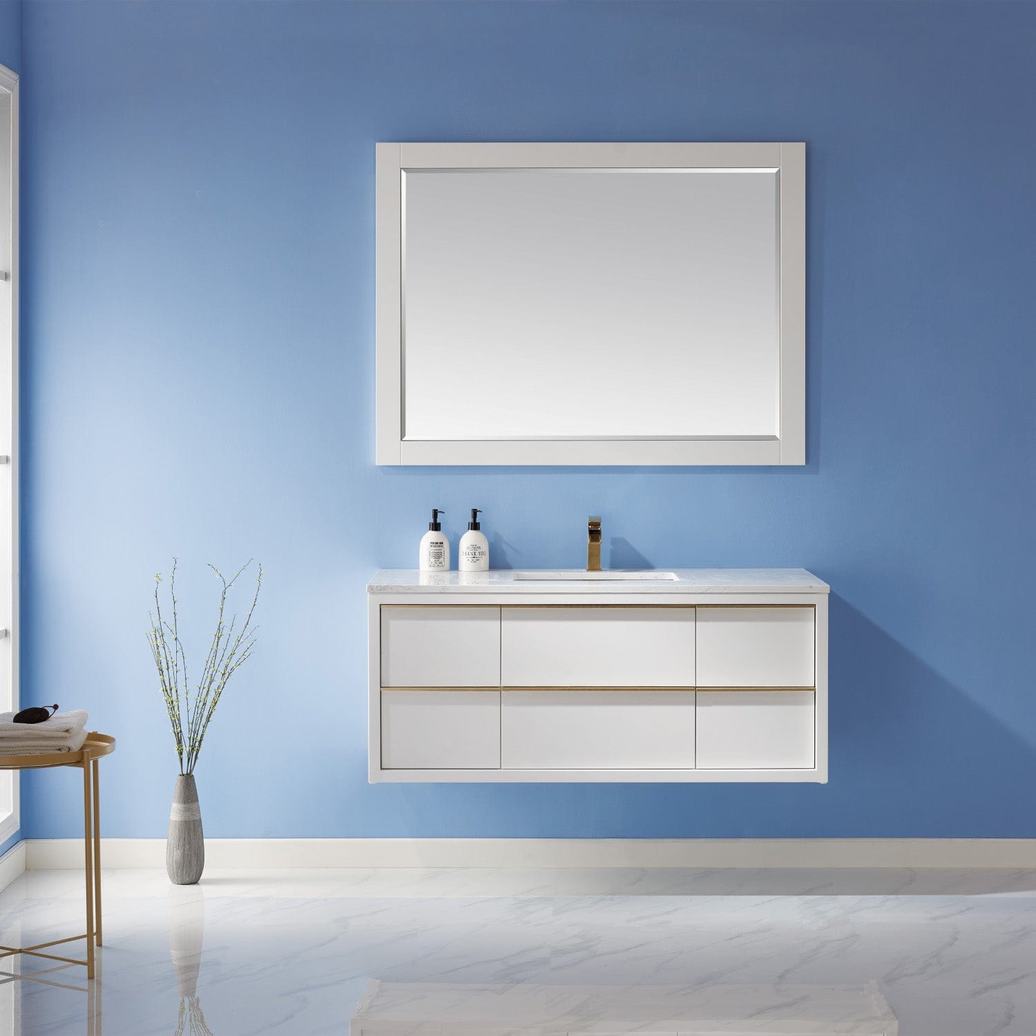 Altair Morgan 48" Single Bathroom Vanity Set in White and Composite Carrara White Stone Countertop with Mirror 534048-WH-AW - Molaix631112971775Vanity534048-WH-AW