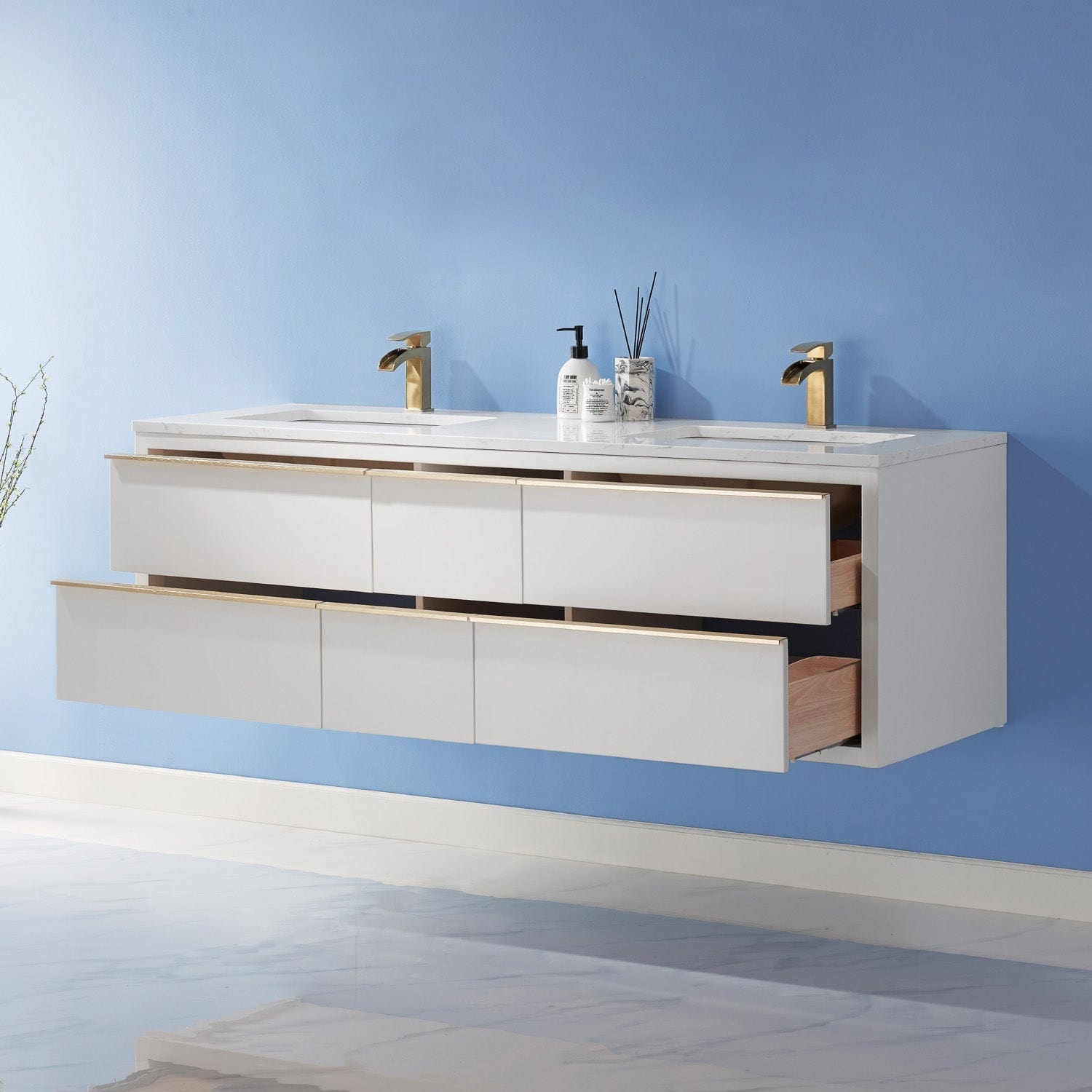Altair Morgan 60" Double Bathroom Vanity Set in White and Composite Carrara White Stone Countertop without Mirror 534060-WH-AW-NM - Molaix631112971805Vanity534060-WH-AW-NM
