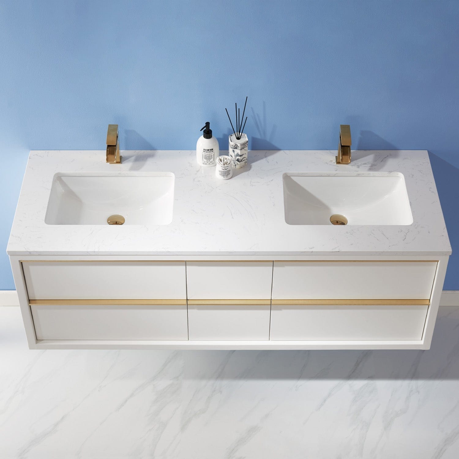 Altair Morgan 60" Double Bathroom Vanity Set in White and Composite Carrara White Stone Countertop without Mirror 534060-WH-AW-NM - Molaix631112971805Vanity534060-WH-AW-NM