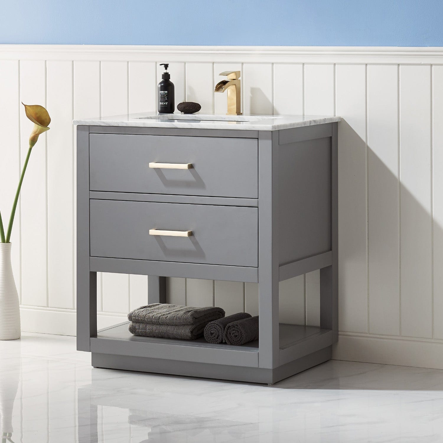 Altair Remi 30" Single Bathroom Vanity Set in Gray and Carrara White Marble Countertop without Mirror 532030-GR-CA-NM - Molaix631112971348Vanity532030-GR-CA-NM