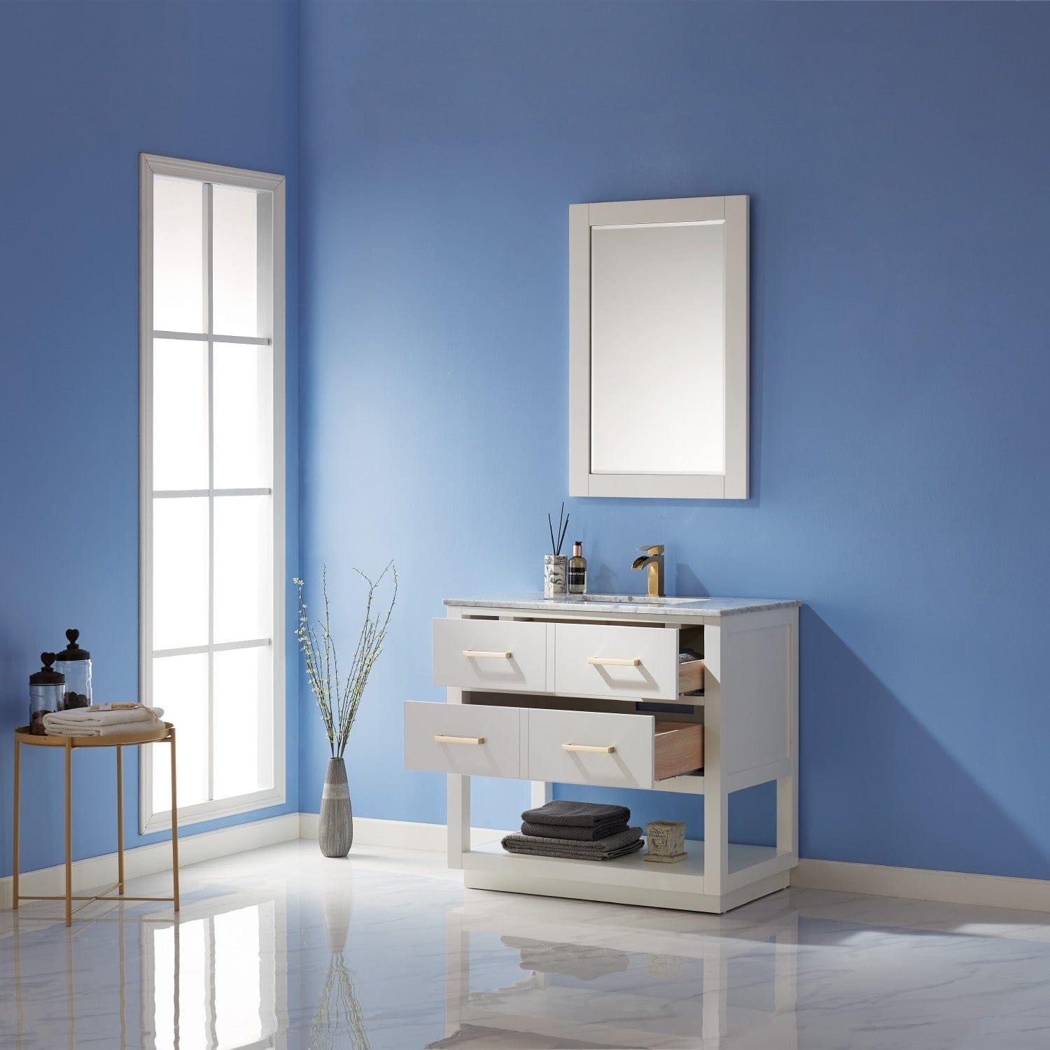 Altair Remi 36" Single Bathroom Vanity Set in White and Carrara White Marble Countertop with Mirror 532036-WH-CA - Molaix631112971430Vanity532036-WH-CA