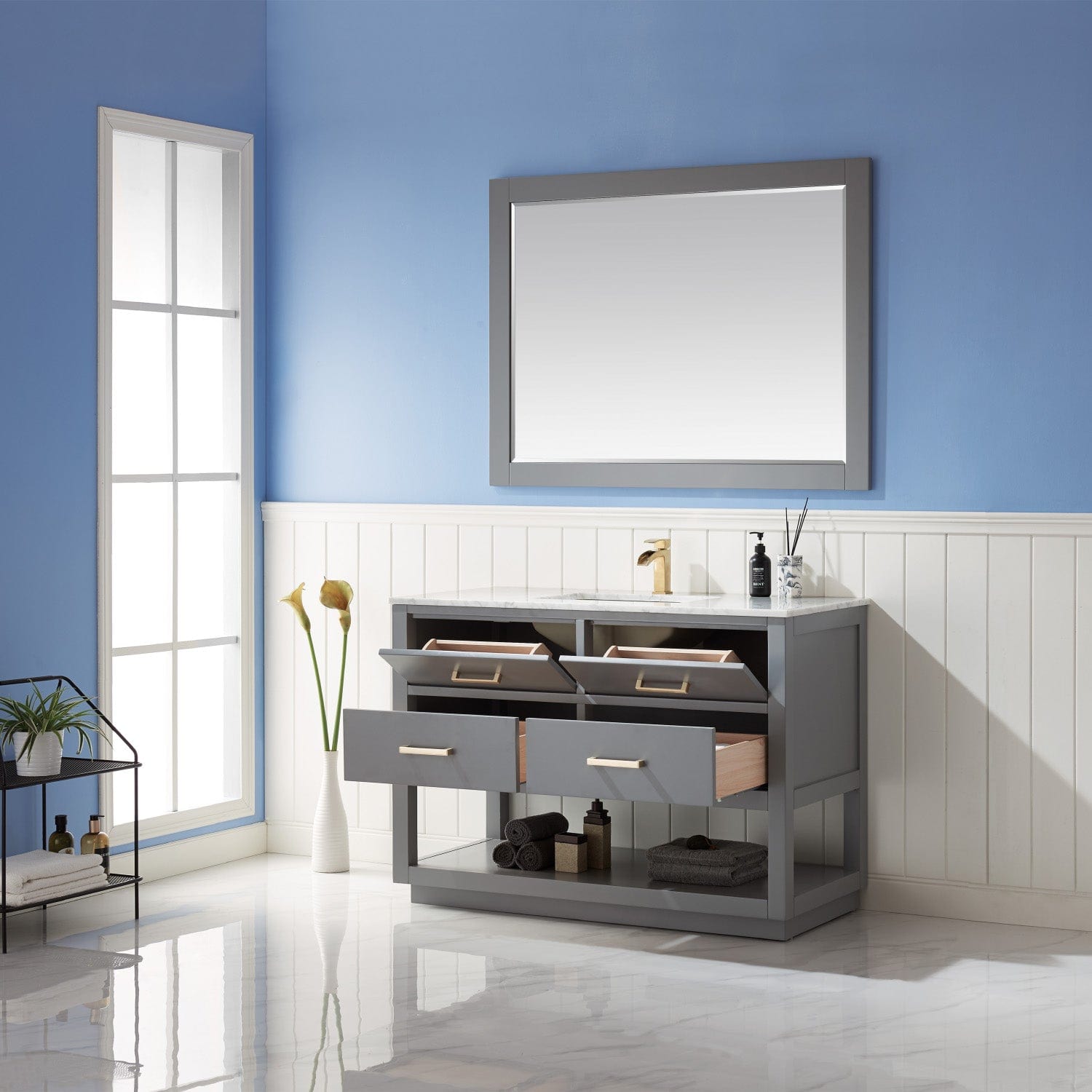 Altair Remi 48" Single Bathroom Vanity Set in Gray and Carrara White Marble Countertop with Mirror 532048-GR-CA - Molaix631112971454Vanity532048-GR-CA