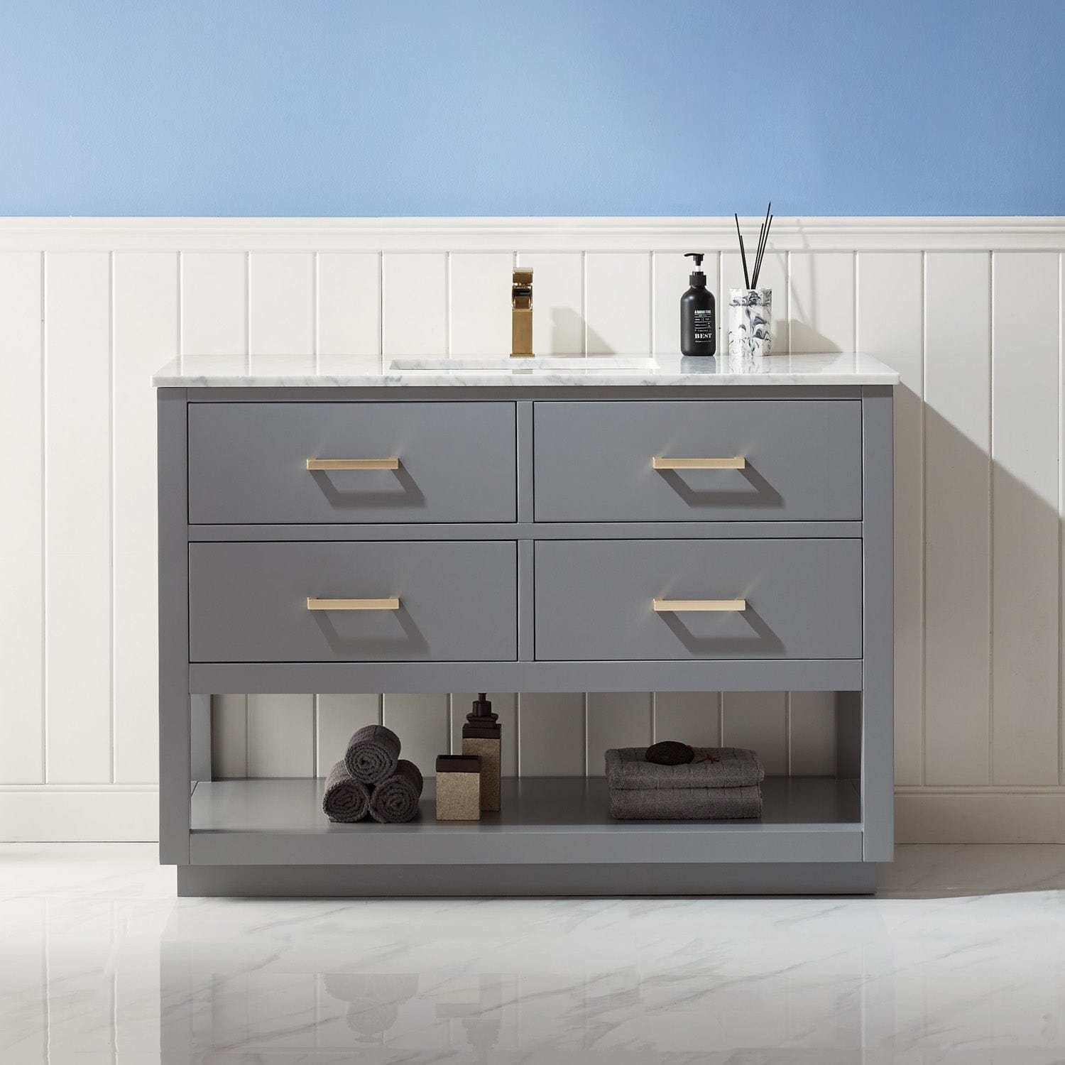 Altair Remi 48" Single Bathroom Vanity Set in Gray and Carrara White Marble Countertop without Mirror 532048-GR-CA-NM - Molaix631112971461Vanity532048-GR-CA-NM