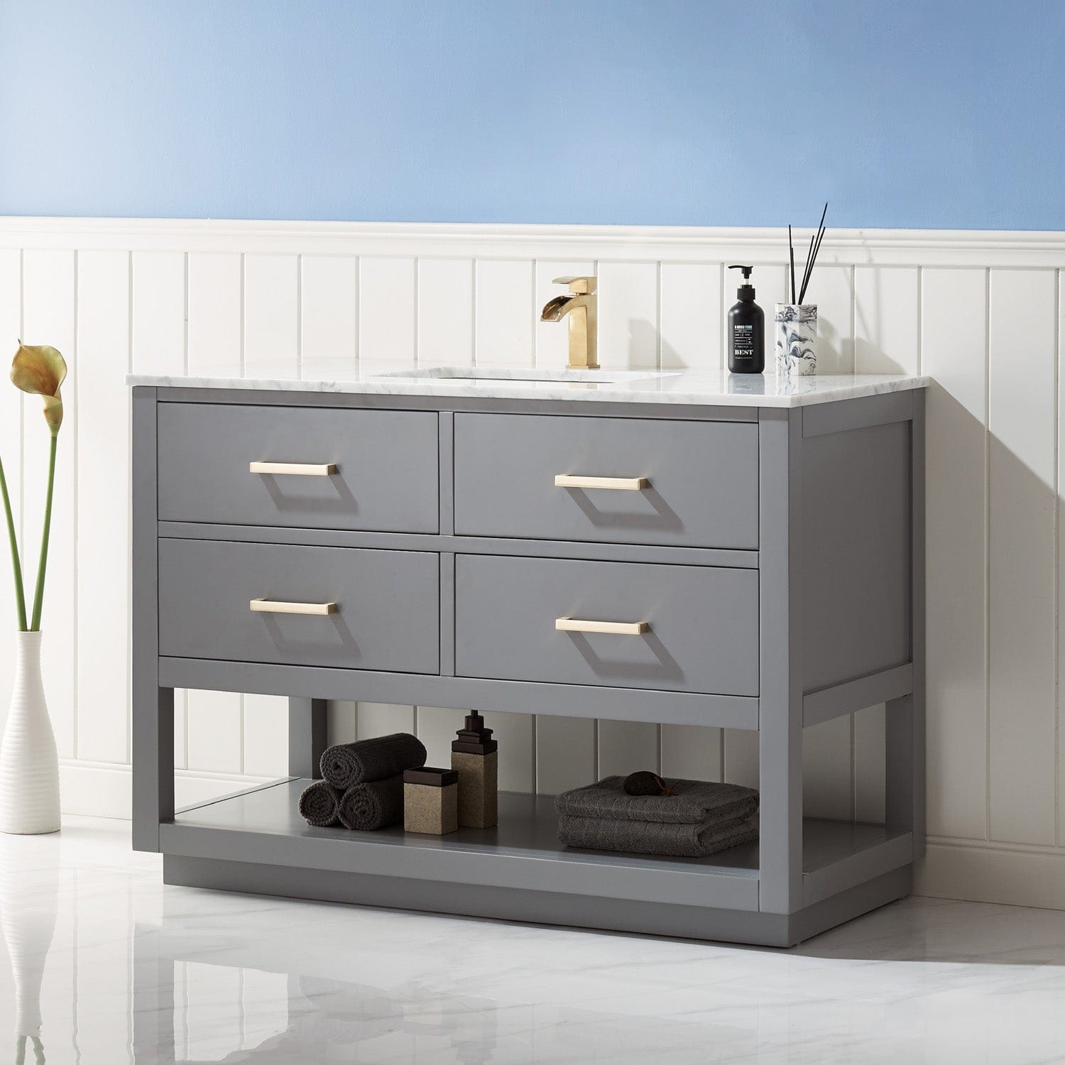Altair Remi 48" Single Bathroom Vanity Set in Gray and Carrara White Marble Countertop without Mirror 532048-GR-CA-NM - Molaix631112971461Vanity532048-GR-CA-NM