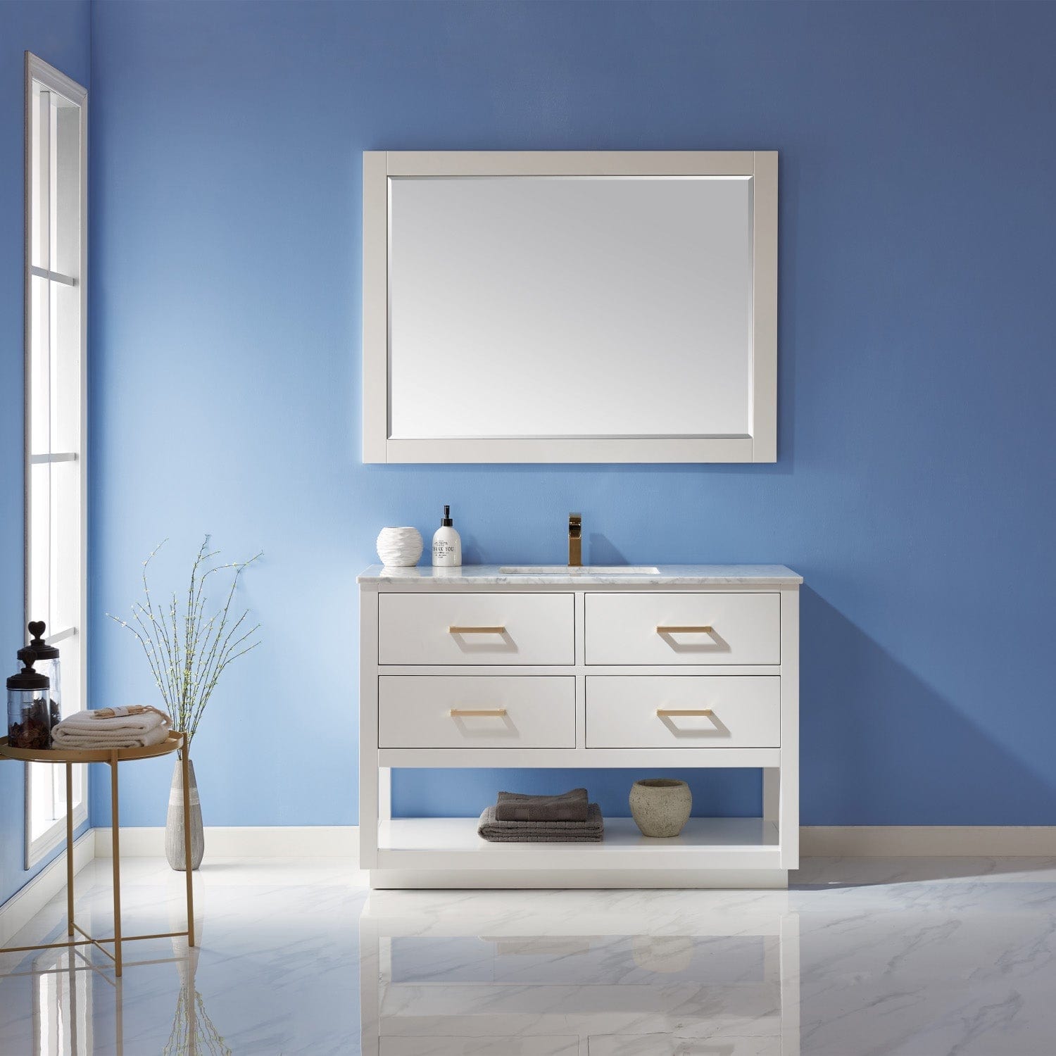Altair Remi 48" Single Bathroom Vanity Set in White and Carrara White Marble Countertop with Mirror 532048-WH-CA - Molaix631112971492Vanity532048-WH-CA