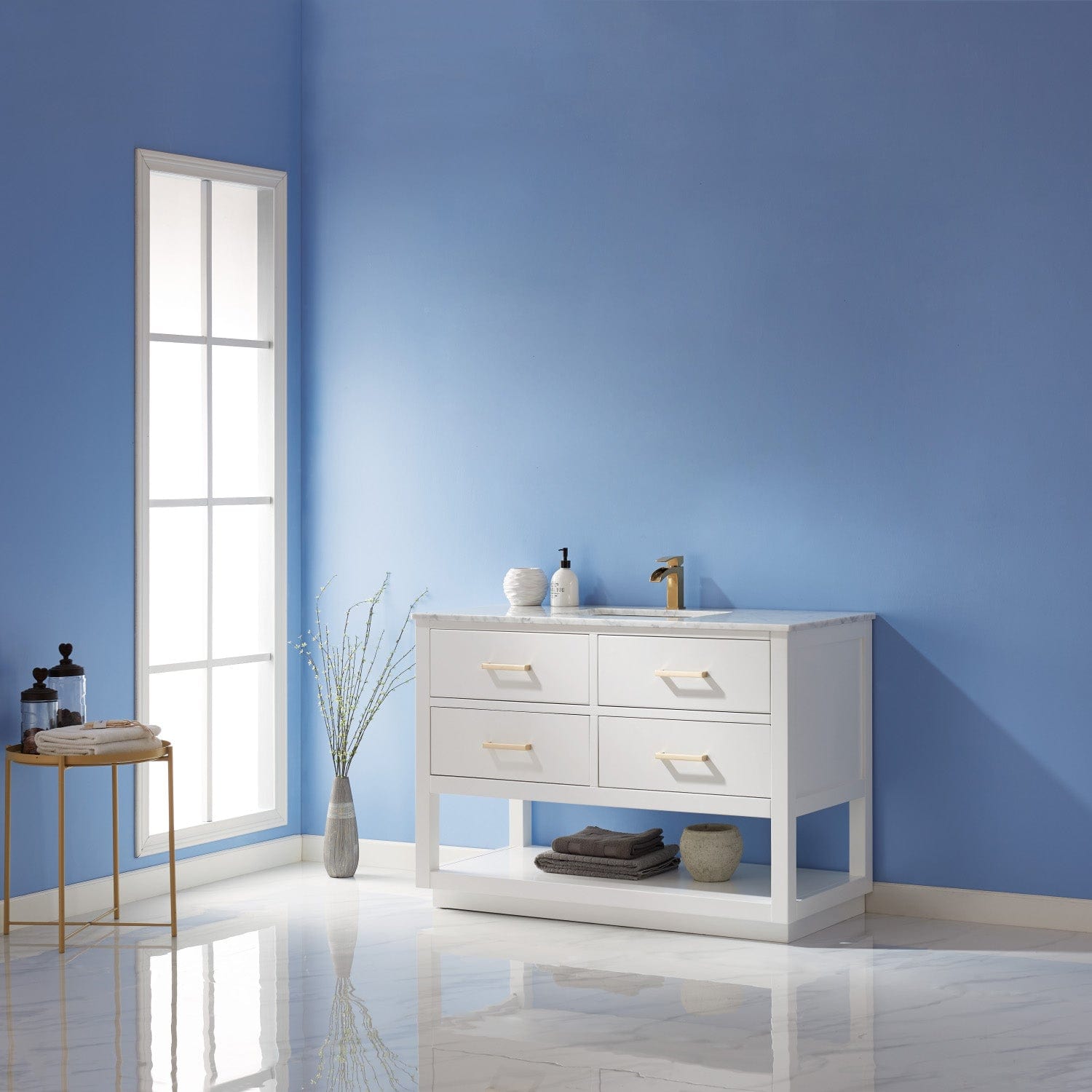 Altair Remi 48" Single Bathroom Vanity Set in White and Carrara White Marble Countertop without Mirror 532048-WH-CA-NM - Molaix631112971508Vanity532048-WH-CA-NM
