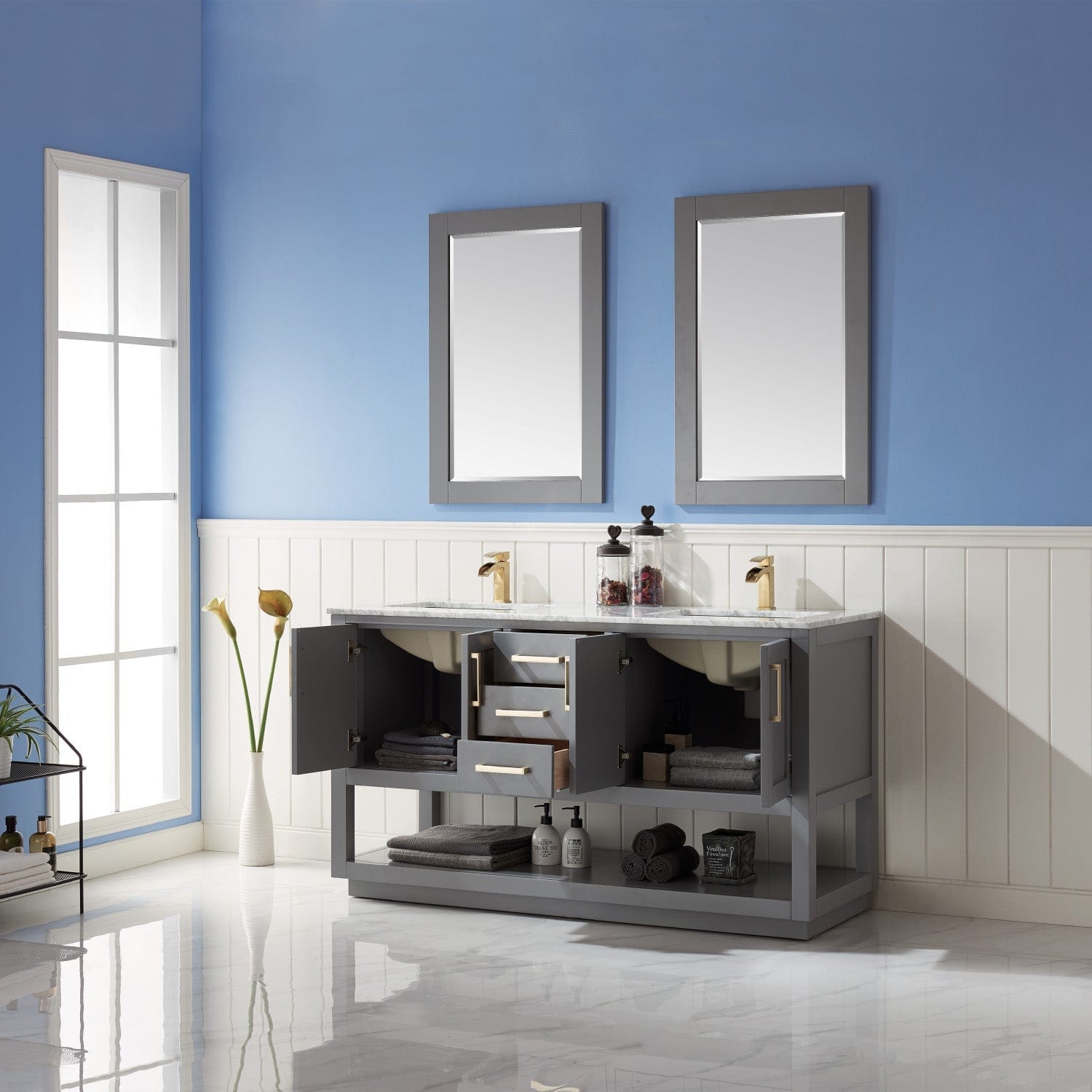 Altair Remi 60" Double Bathroom Vanity Set in Gray and Carrara White Marble Countertop with Mirror 532060-GR-CA - Molaix631112971515Vanity532060-GR-CA