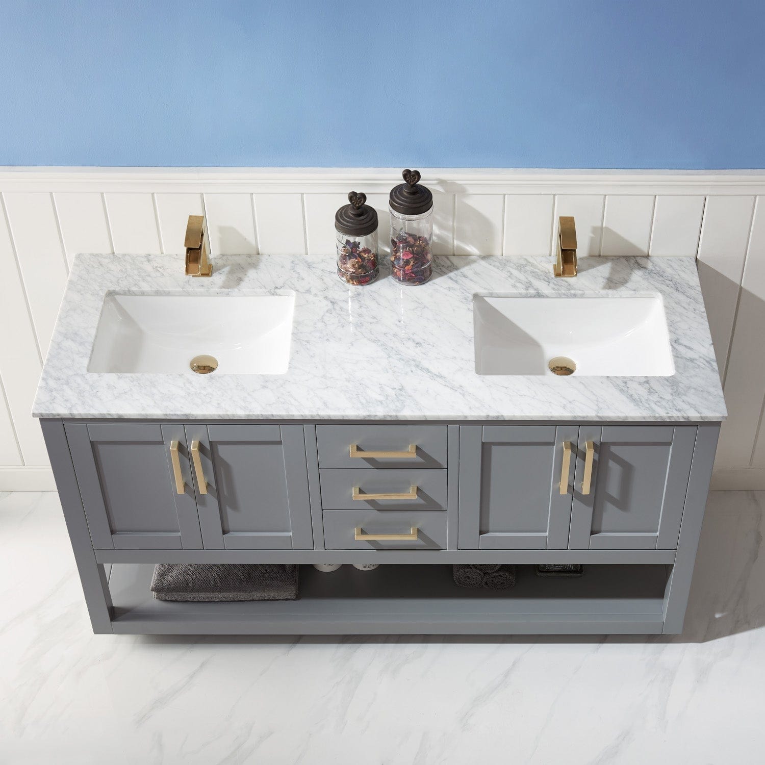 Altair Remi 60" Double Bathroom Vanity Set in Gray and Carrara White Marble Countertop without Mirror 532060-GR-CA-NM - Molaix631112971522Vanity532060-GR-CA-NM