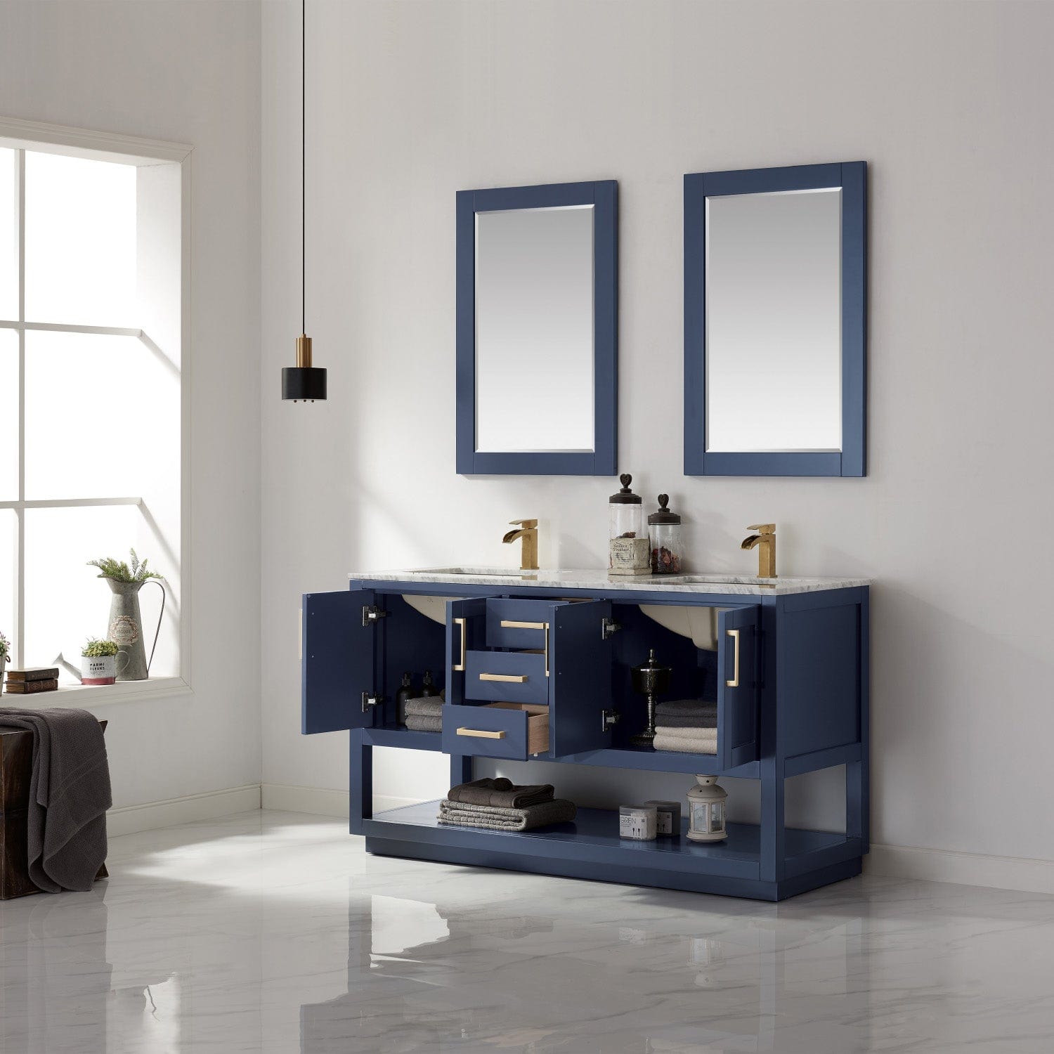 Altair Remi 60" Double Bathroom Vanity Set in Royal Blue and Carrara White Marble Countertop with Mirror 532060-RB-CA - Molaix631112971539Vanity532060-RB-CA