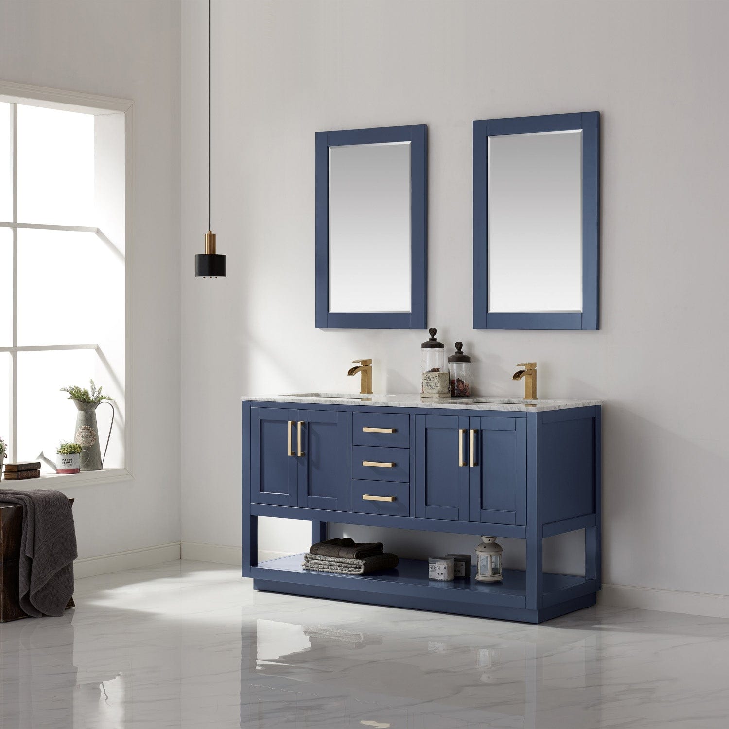 Altair Remi 60" Double Bathroom Vanity Set in Royal Blue and Carrara White Marble Countertop with Mirror 532060-RB-CA - Molaix631112971539Vanity532060-RB-CA