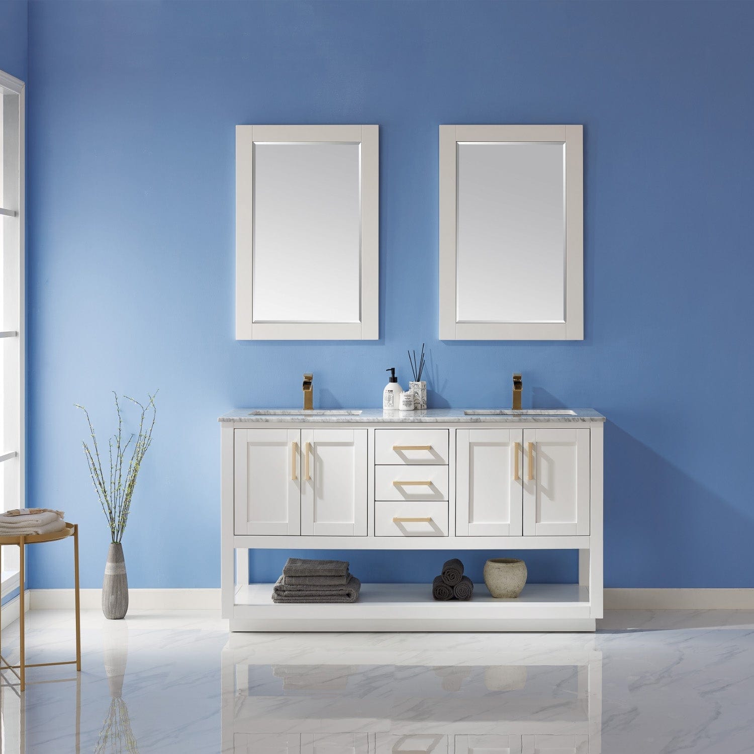 Altair Remi 60" Double Bathroom Vanity Set in White and Carrara White Marble Countertop with Mirror 532060-WH-CA - Molaix631112971553Vanity532060-WH-CA